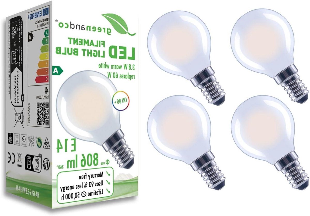 LED Filament Lampen - E14 G45 Bollen - Sfeervolle Verlichting - Energiezuinig & Flicker-Free - 4 Stuks - Warm Wit