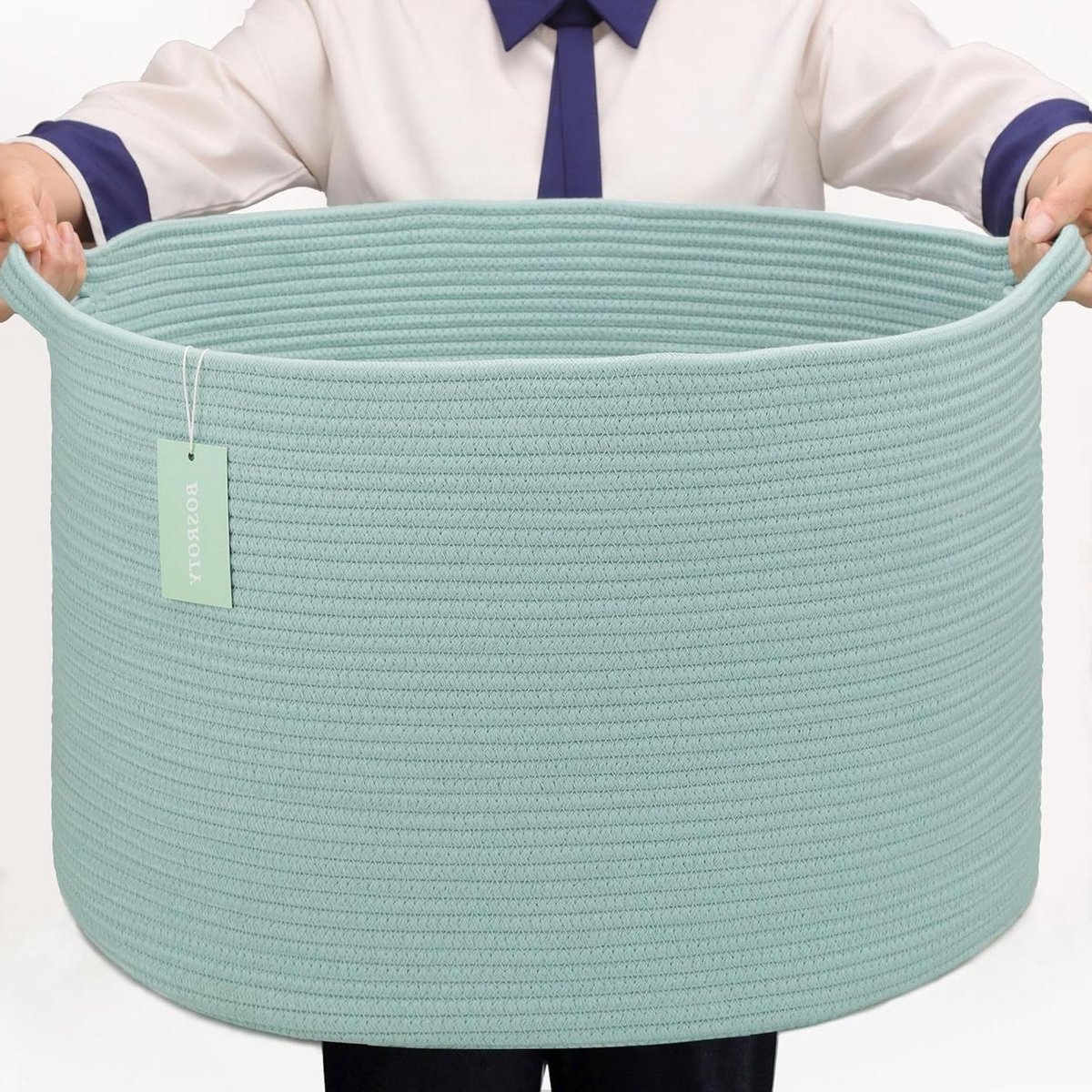 Opbergmand XL - Wasmand Babykamer - Huishouden Organiseren - Handgemaakt Katoen Touw - 55 x 35 cm - Lichtgroen