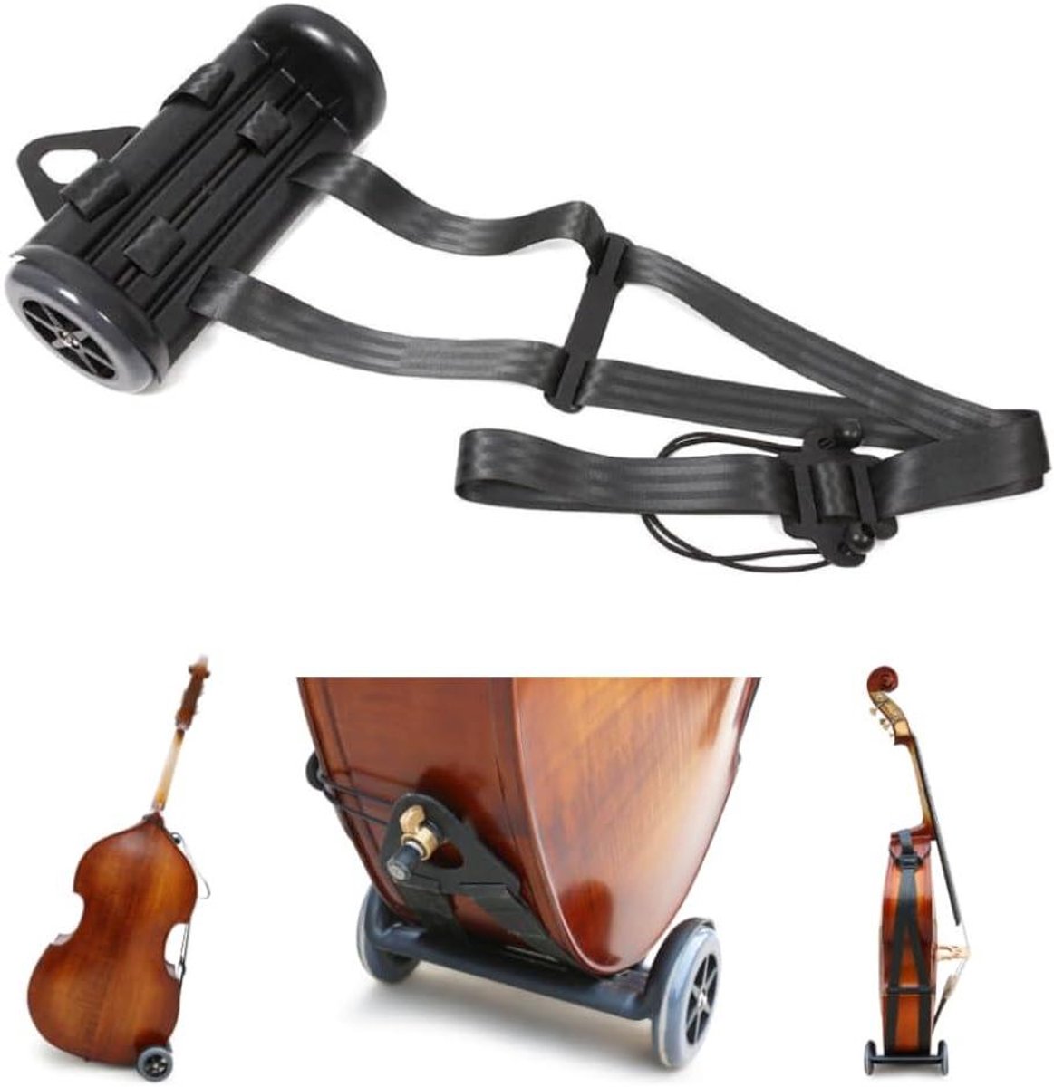 Contrabas Kar - Instrument Trolley - Instrument Vervoer - Stabiel Rechtop - 4/4 Maat - Zwart