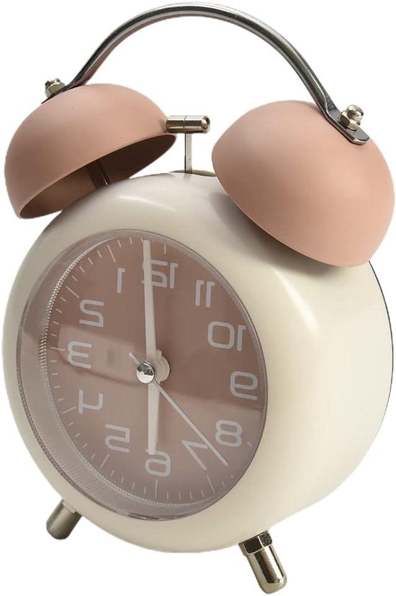 Dubbele bel wekker - Analoge wekker - Rustig wakker worden - Niet-tikkend geluid - 15 x 10 cm - Roze