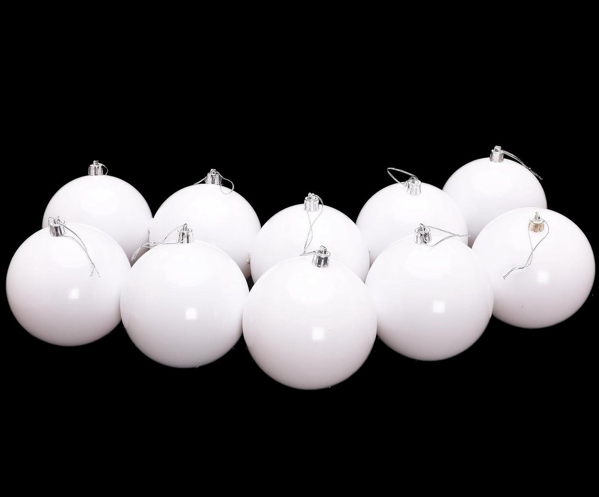 Kerstballen Set - Boomversiering - Feestelijke Decoratie - Extra Groot Formaat - 10 stuks 100mm - Wit – foto 8