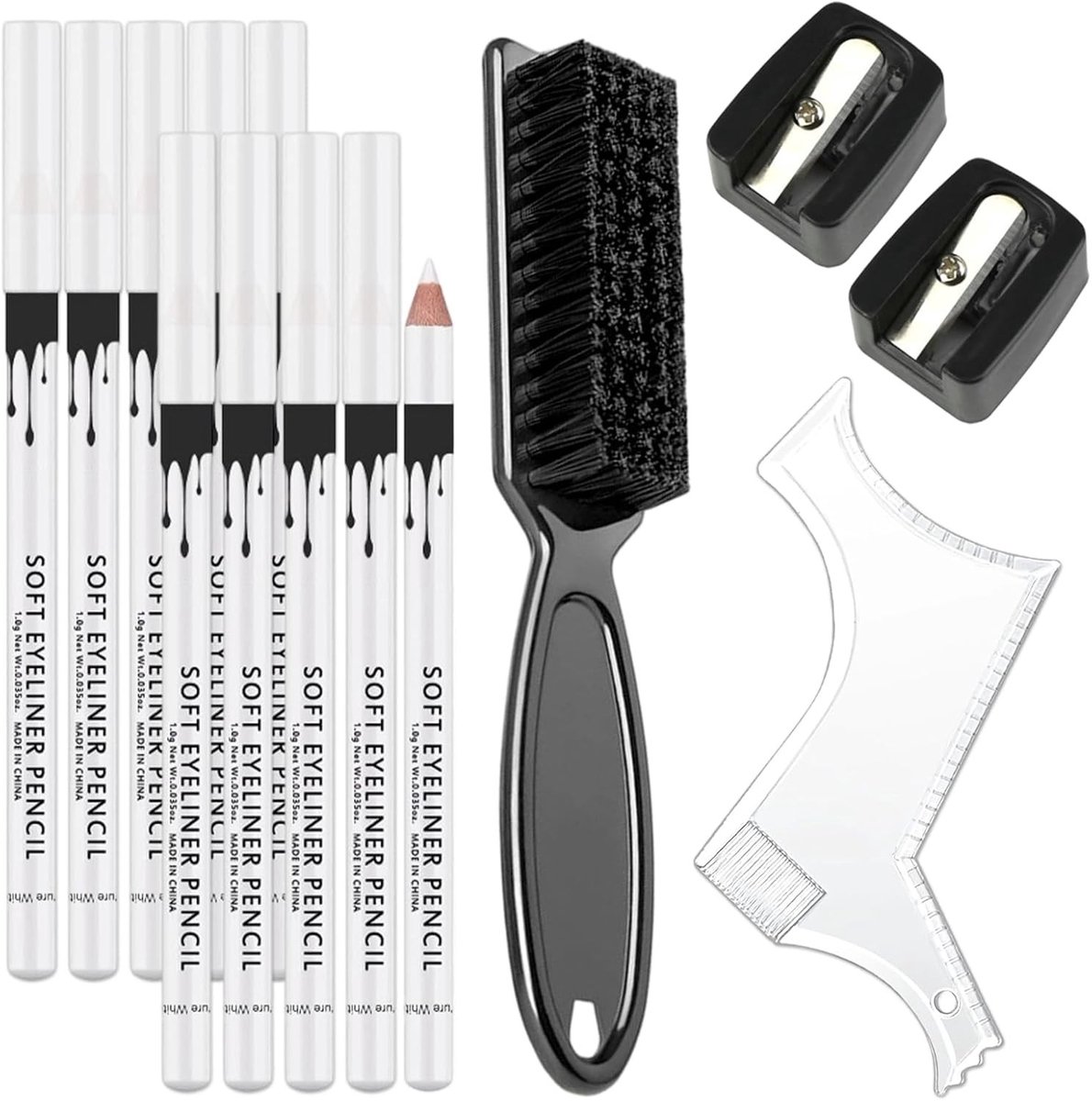 10-delige set haarlijn sjablonen - Witte haarmarkeringspotlood voor baard en wenkbrauwen - Professionele stylingtool voor kappers en thuiskappers