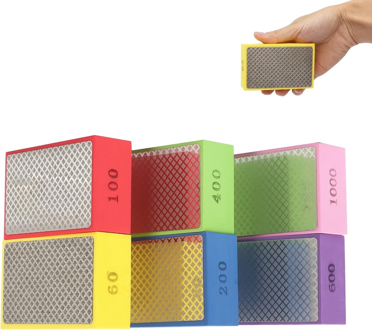 6 Stuks Schuurpads met Diamant voor Polijsten van Porselein, Keramiek, Steen en Glas - Granulaties 60, 100, 200, 400, 600, 1000