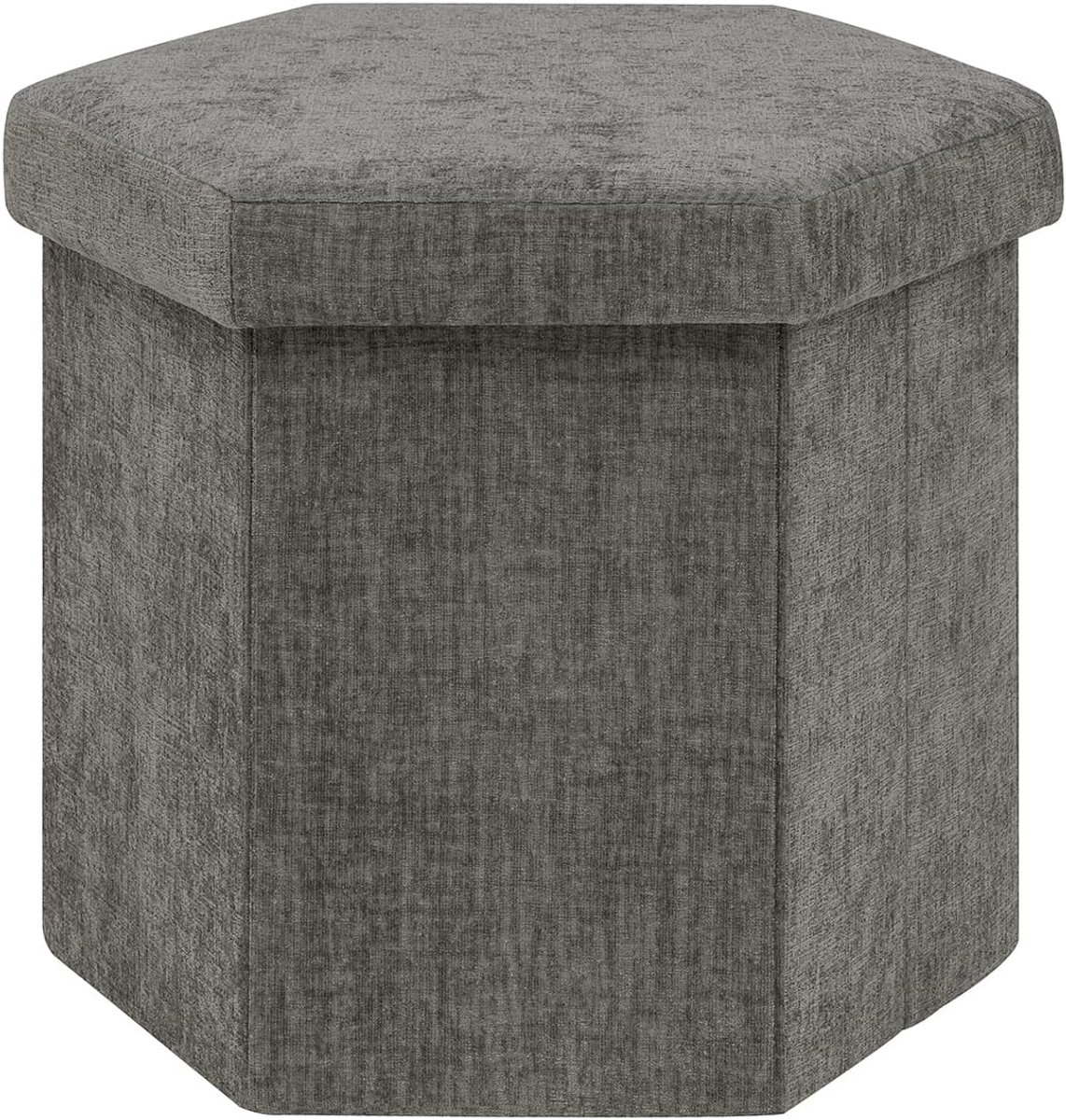Thijox - Opvouwbare Poef met Opbergruimte, Chenille Kruk met Deksel, Zeshoekige Voetensteun, Voetenbank voor Woonkamer en Slaapkamer, Grijs, 43 x 38 x