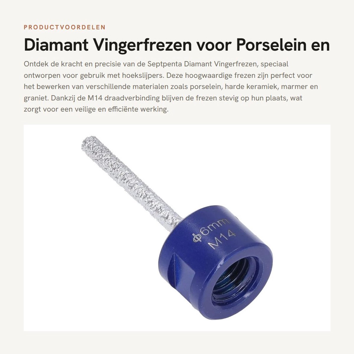 Dailygoods- Freesbit - M14 Draad - Diamant Deeltjes - Voor Porselein/Hard Keramiek - Scherpe/Slijtvast - Vacuüm Gelast - Diamantfrees