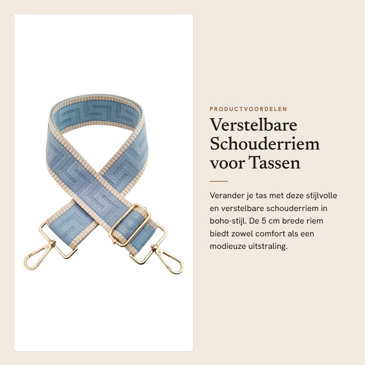 Dailygoods- Tasriem 72-130 cm verstelbaar - Schouderriem - Boho-stijl - Draagriem - 5 cm breed - Duurzaam nylon - Schouderband