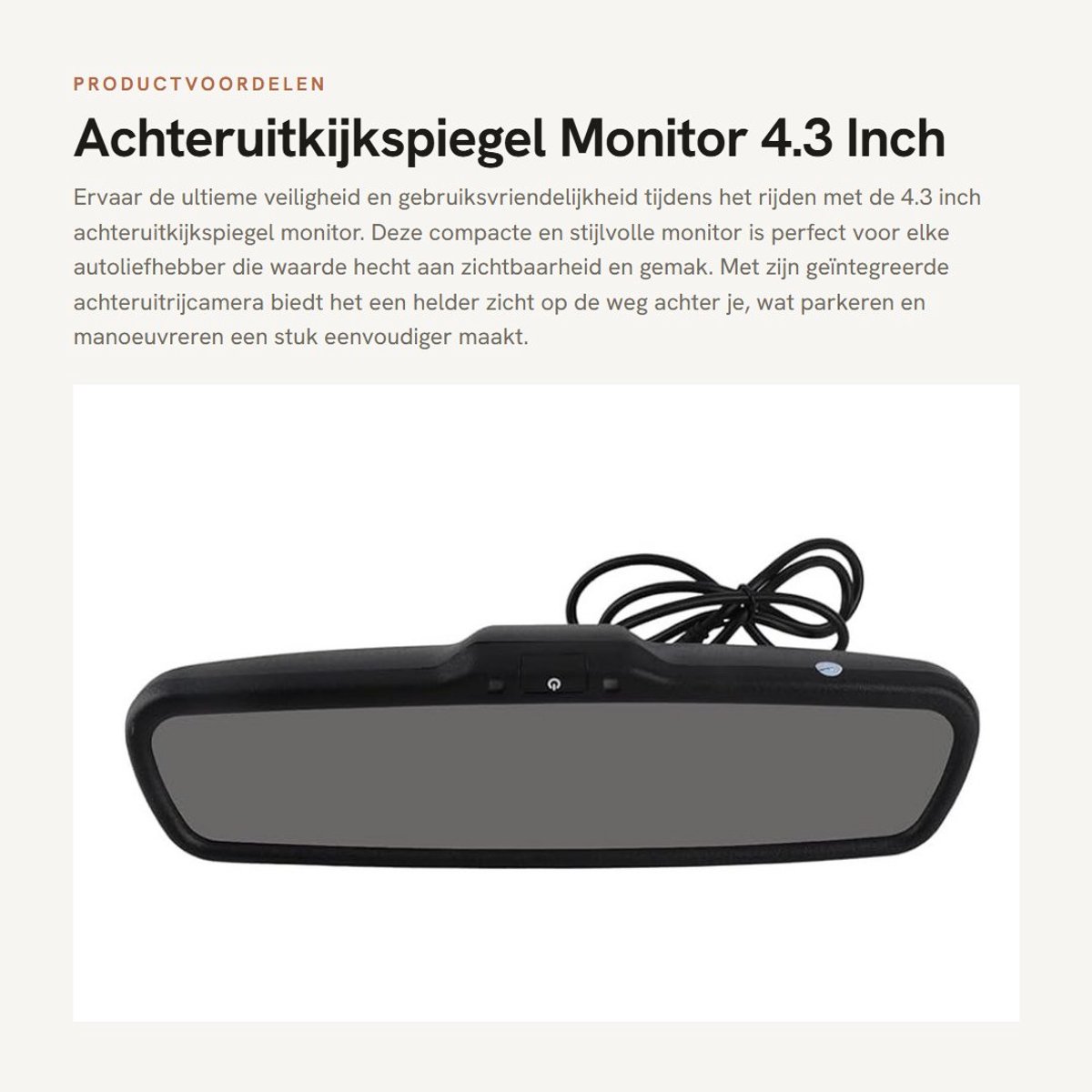 Dailygoods- Achteruitkijkspiegelmonitor 4,3 inch - Auto Dimmonitor - Houder - Video-ingang 2 Kanalen - ABS Zwart - OSD-menu beschikbaar - Achteruitrijmonitor