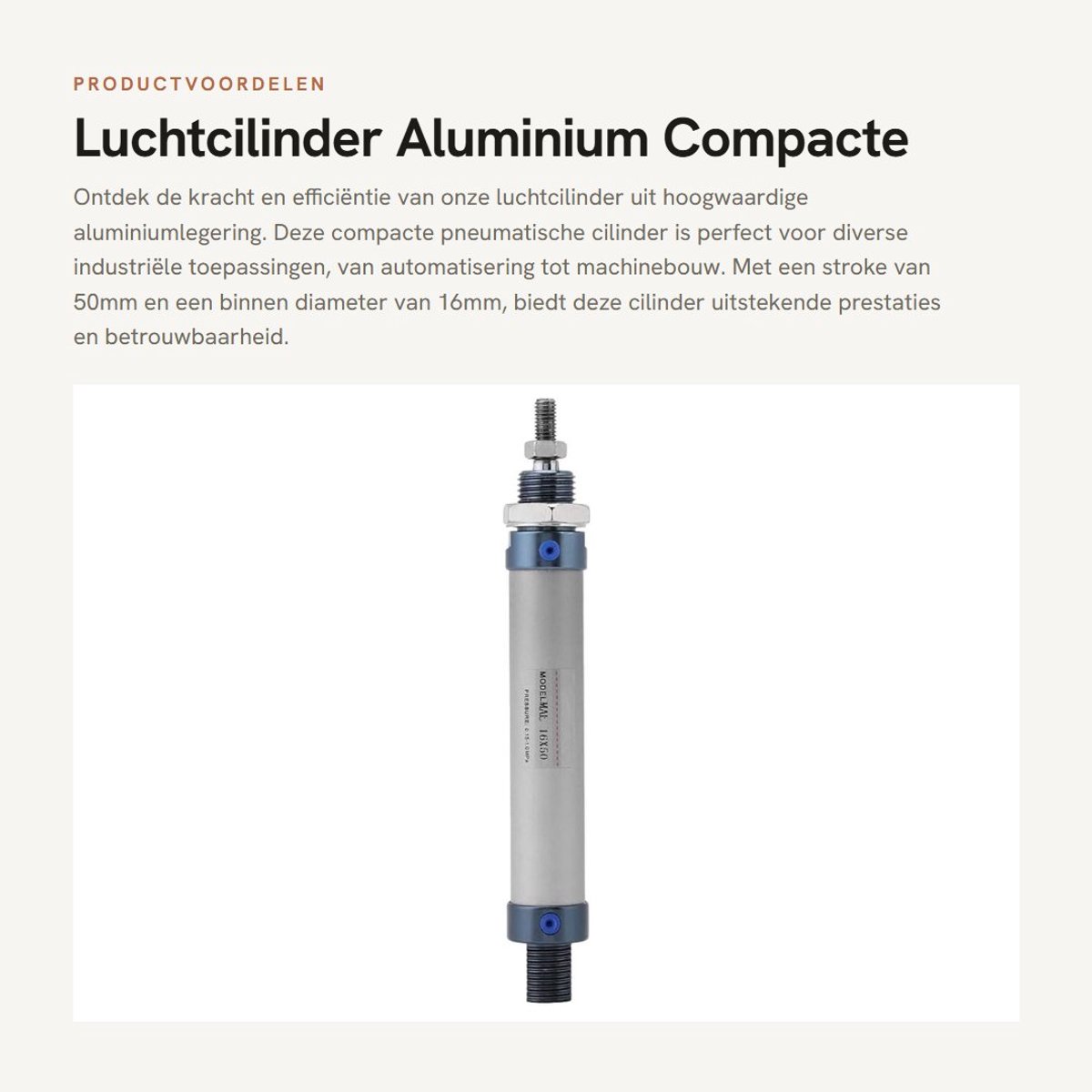 Dailygoods- Pneumatische Cilinder Compact - Aluminiumlegering - Dubbele Actie - Slag 50mm - Binnendiameter 16mm - Schokbestendig - Luchtcilinder