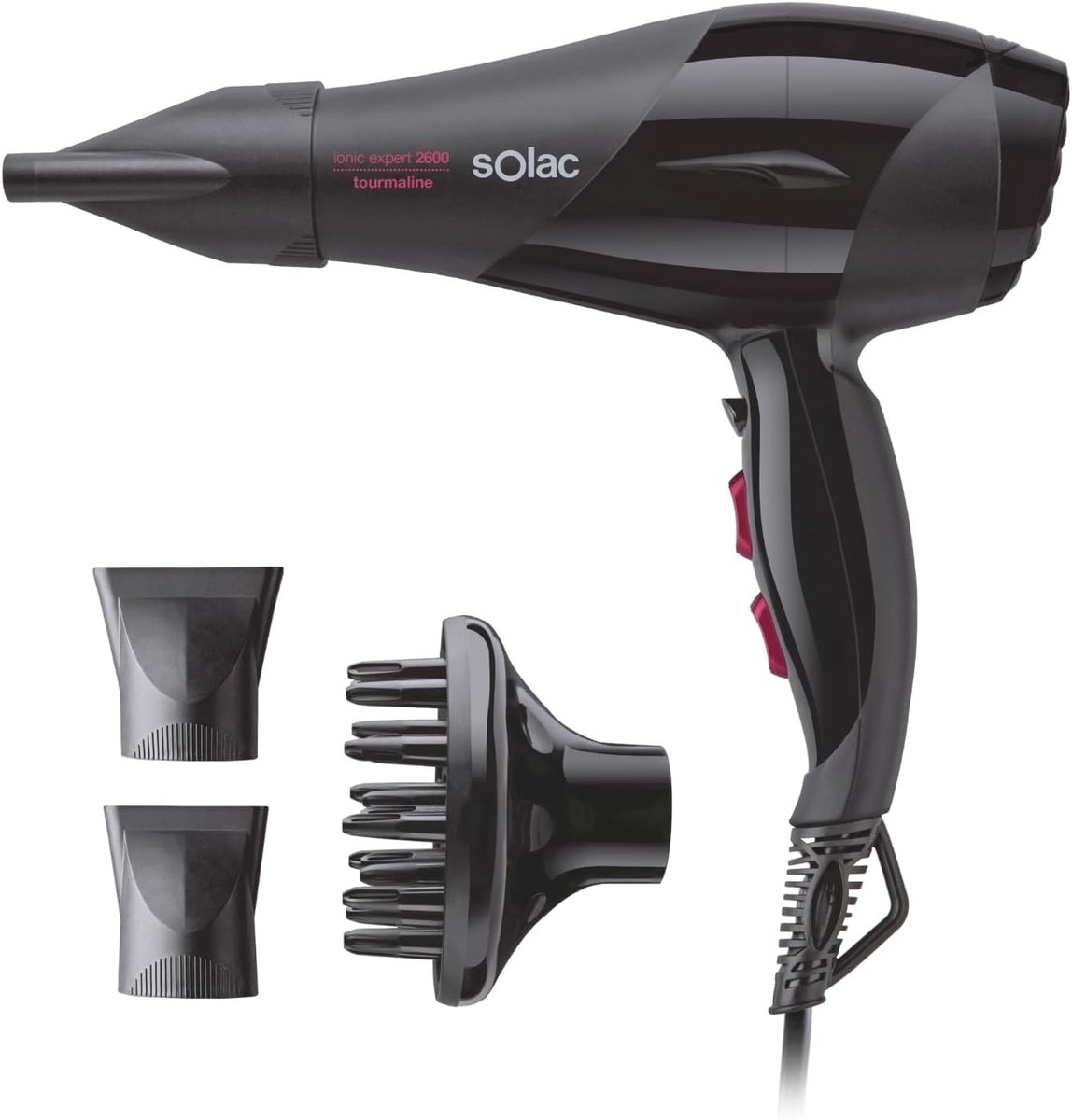 SnelShoppen - Haardroger 2600W met Toermalijn, 2 Snelheden, 3 Temperaturen, Koude Lucht, Diffuser, Ionische Anti-Pluisfunctie, Sneldrogend, 180 cm Kab