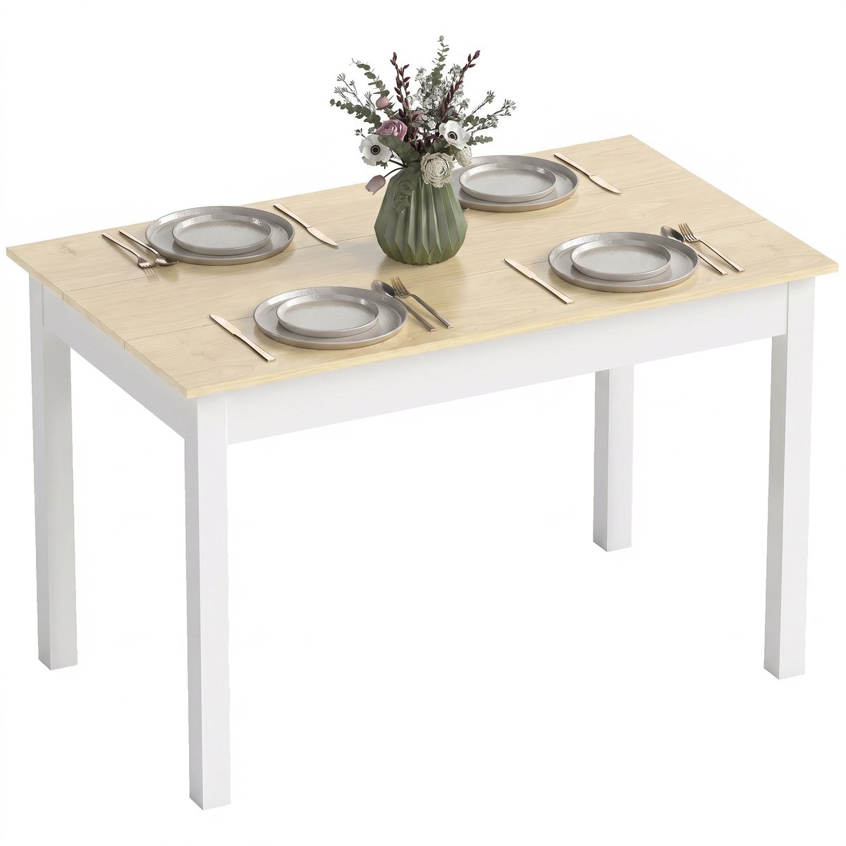 Moderne eettafel in tweekleurig ontwerp – met groot houten tafelblad – geschikt voor 4-6 personen – afmetingen: lengte 119 x breedte 70 x hoogte 75 cm – van hout