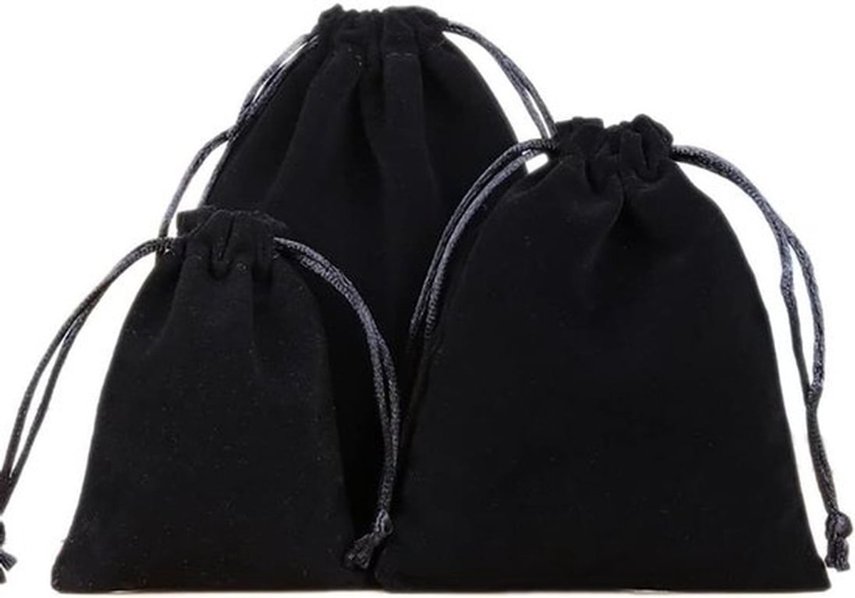 12 stuks kleine fluwelen sieradenzakjes met trekkoord - 15 x 20 cm - zwart, ideaal voor sieraden op bruiloften, Kerstmis, verjaardagen en feesten