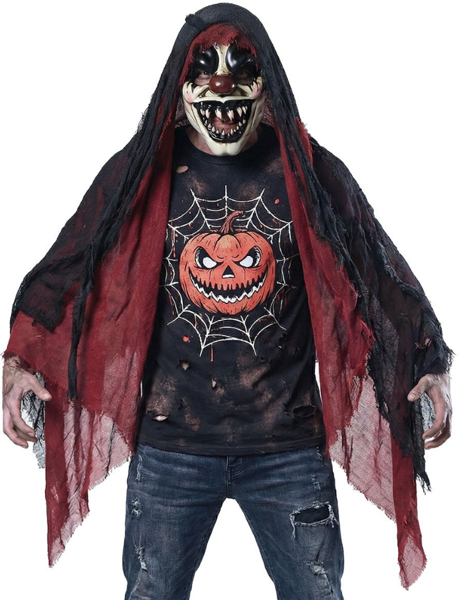 Horror Killer Clown Masker met Kap en Sluier - Halloween