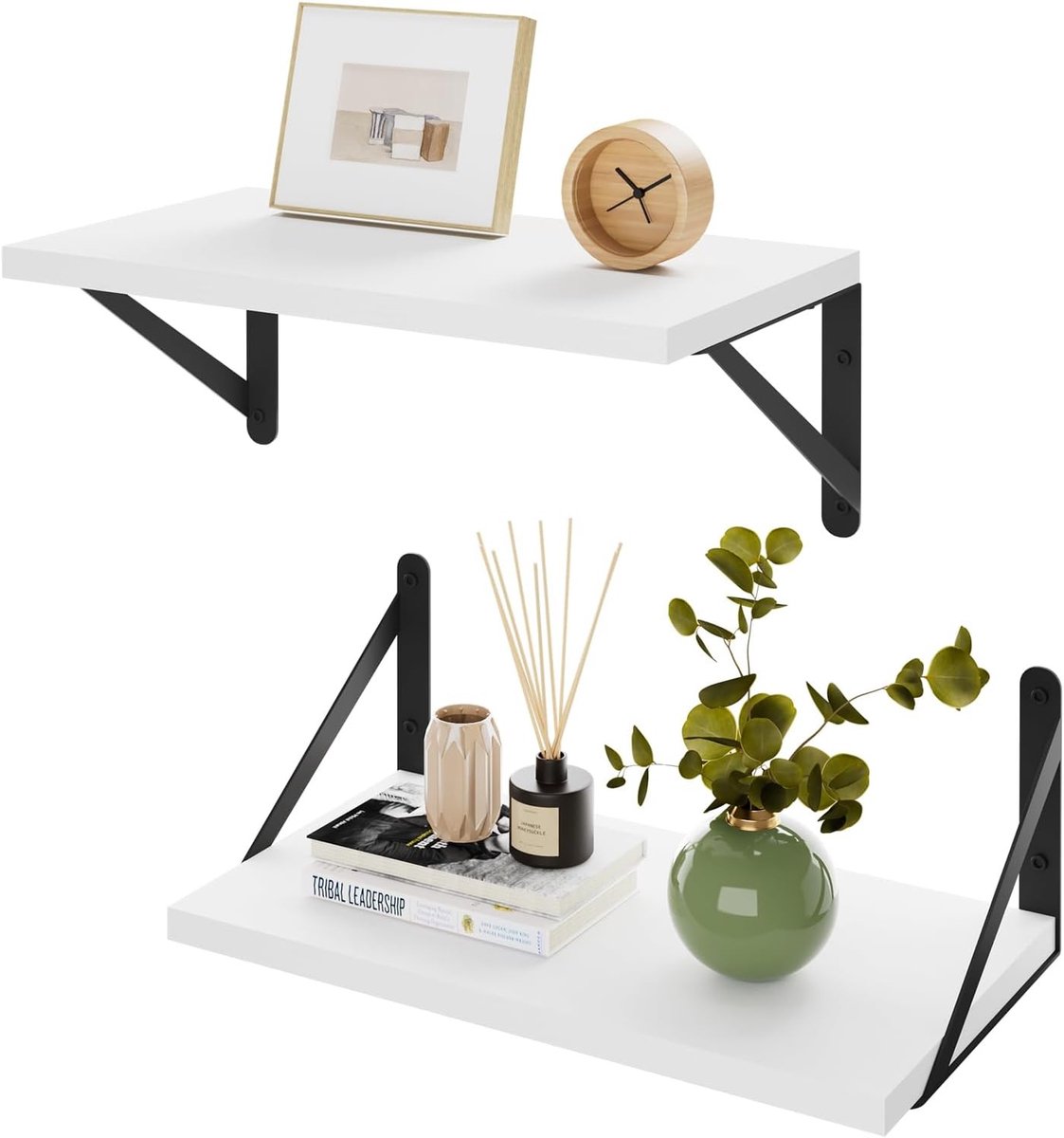 Set van 2 Diepe Wandplanken van Hout, 8 Inch Diep, Ideaal voor Woonkamer, Keuken en Kantoor, Ruimtebesparende Boekenplank en Decoratieve Plank
