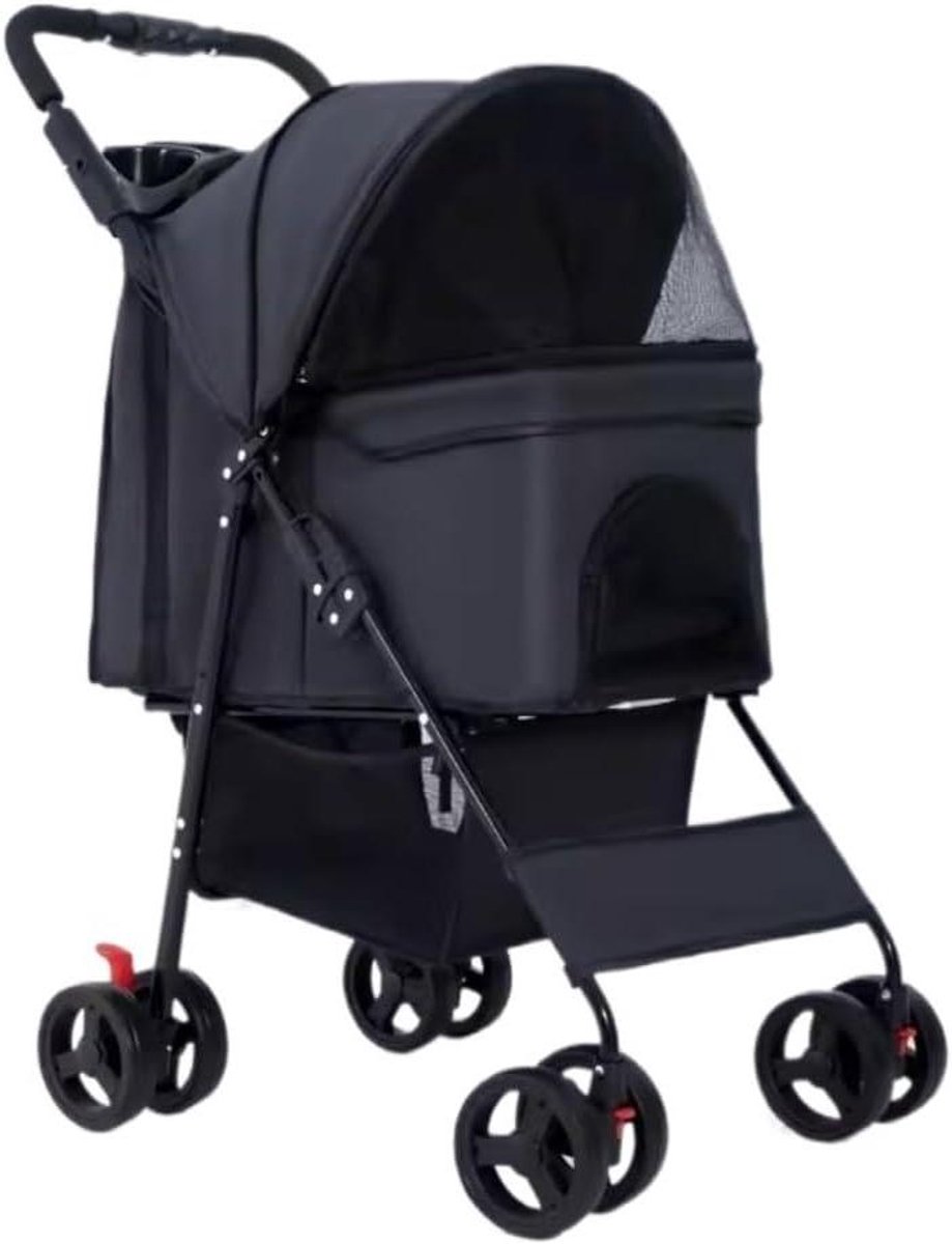 Huisdier Kinderwagen - Hondenbuggy Kattenwagen - Reizen met Huisdier - Opvouwbaar Lichtgewicht - 61x50x100cm - Zwart