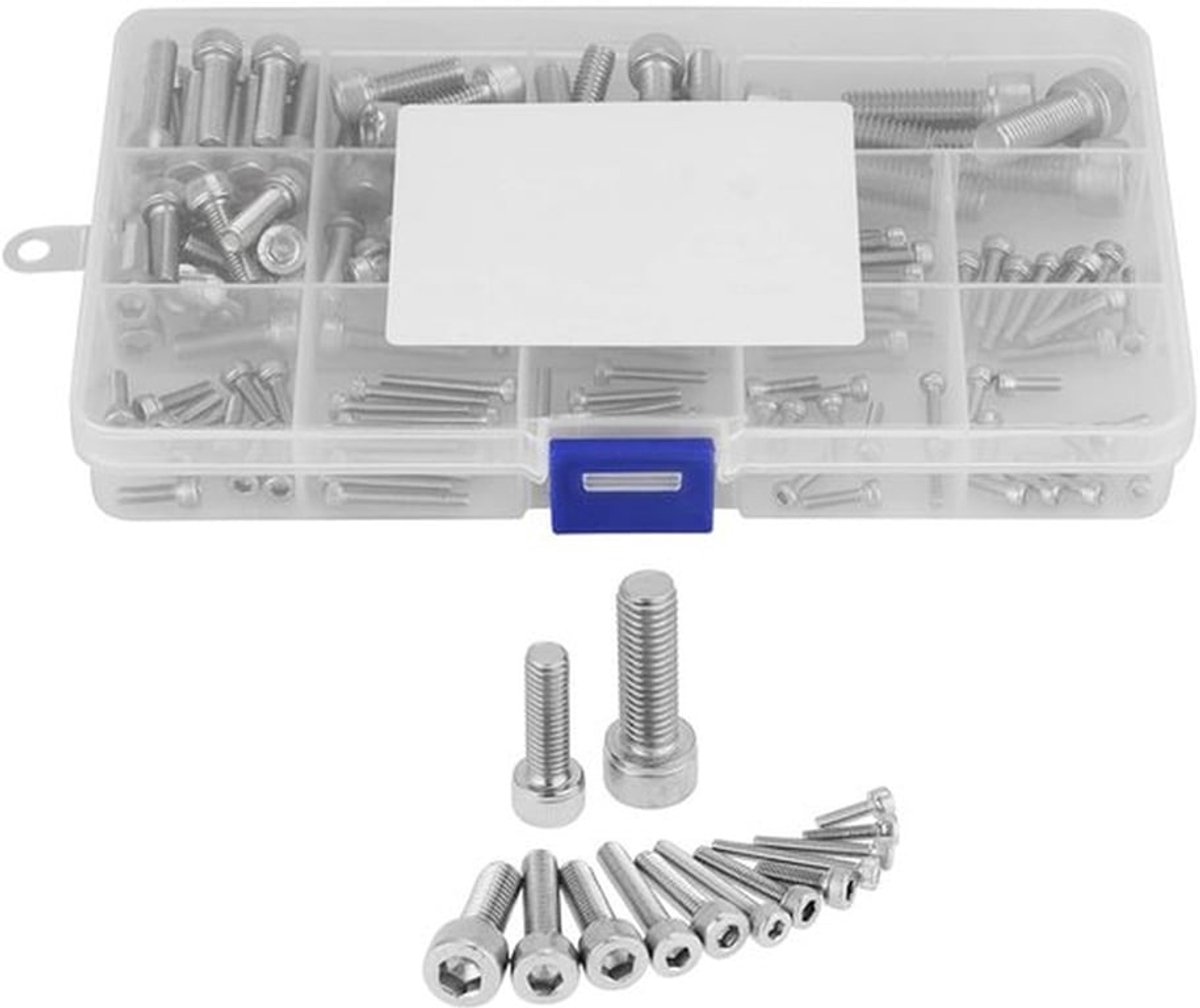 Complete Set van 135 Stuks RVS Bouten en Moeren M2.5 tot M10 met Platte en Zeskantkop voor Diverse Toepassingen