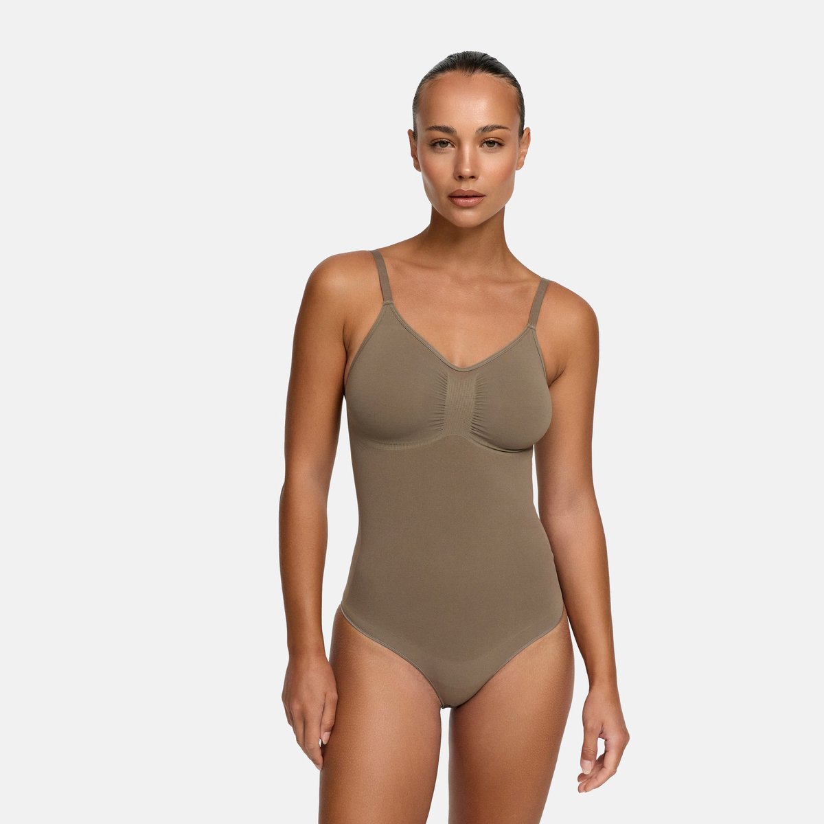 cfab Bodysuit met corrigerende shapewear en onderrok - Taupe-S - Corrigerende Body - Naadlos - corrigerend ondergoed dames