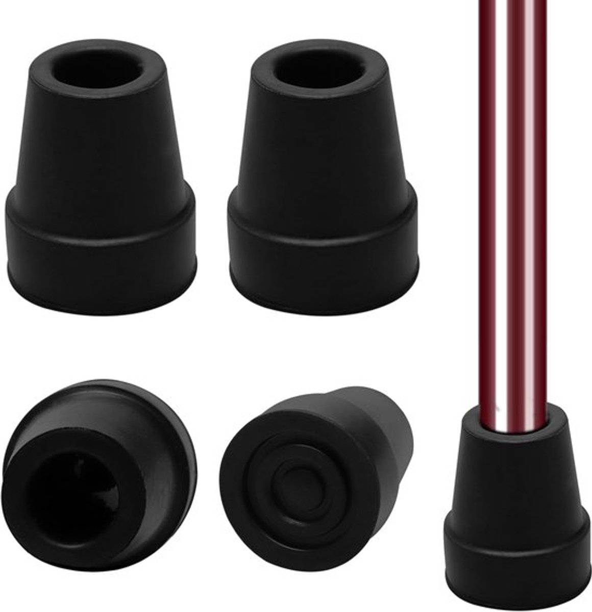Rubberen Buffers 4 Stuks - Duurzaam Rubber - Wandelsokken - Antislip Punten - Trekkingstokken - 19 mm Beendiameter - Schokabsorberend - Wandelstokpunten