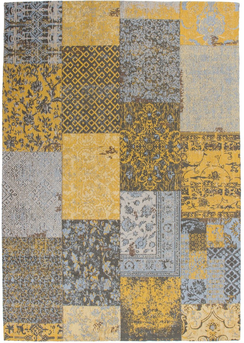 Padiro laagpolig vloerkleed 120 x 170 cm - goud - geometrisch ruit- en blokpatroon - geschikt voor vloerverwarming - van katoen
