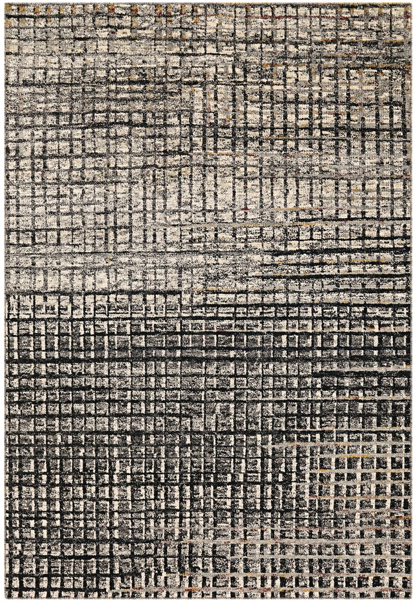 Padiro laagpolig vloerkleed 170 x 240 cm - grijs / zwart - modern abstract design - geschikt voor vloerverwarming - van zijde en katoen