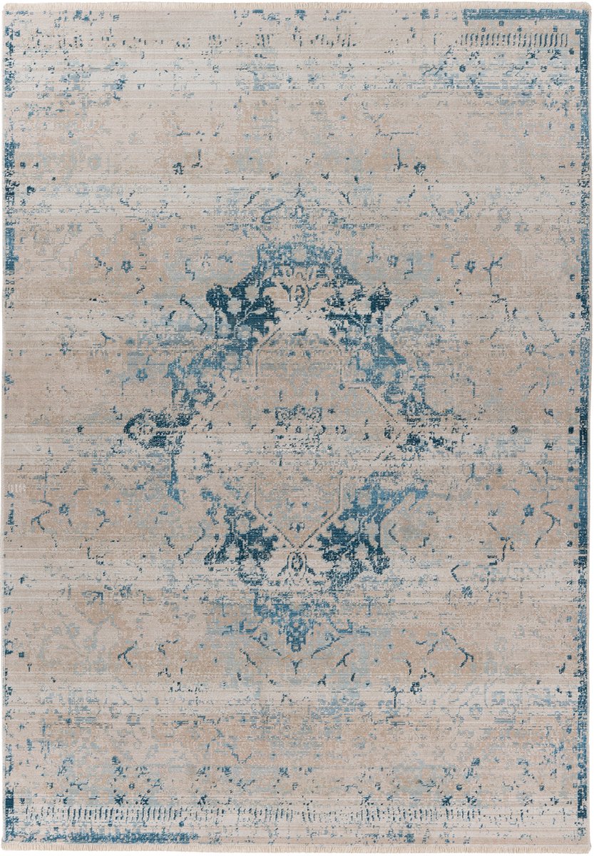 Padiro laagpolig vloerkleed 160 x 230 cm - blauw - oosters vintage patroon - van polypropyleen