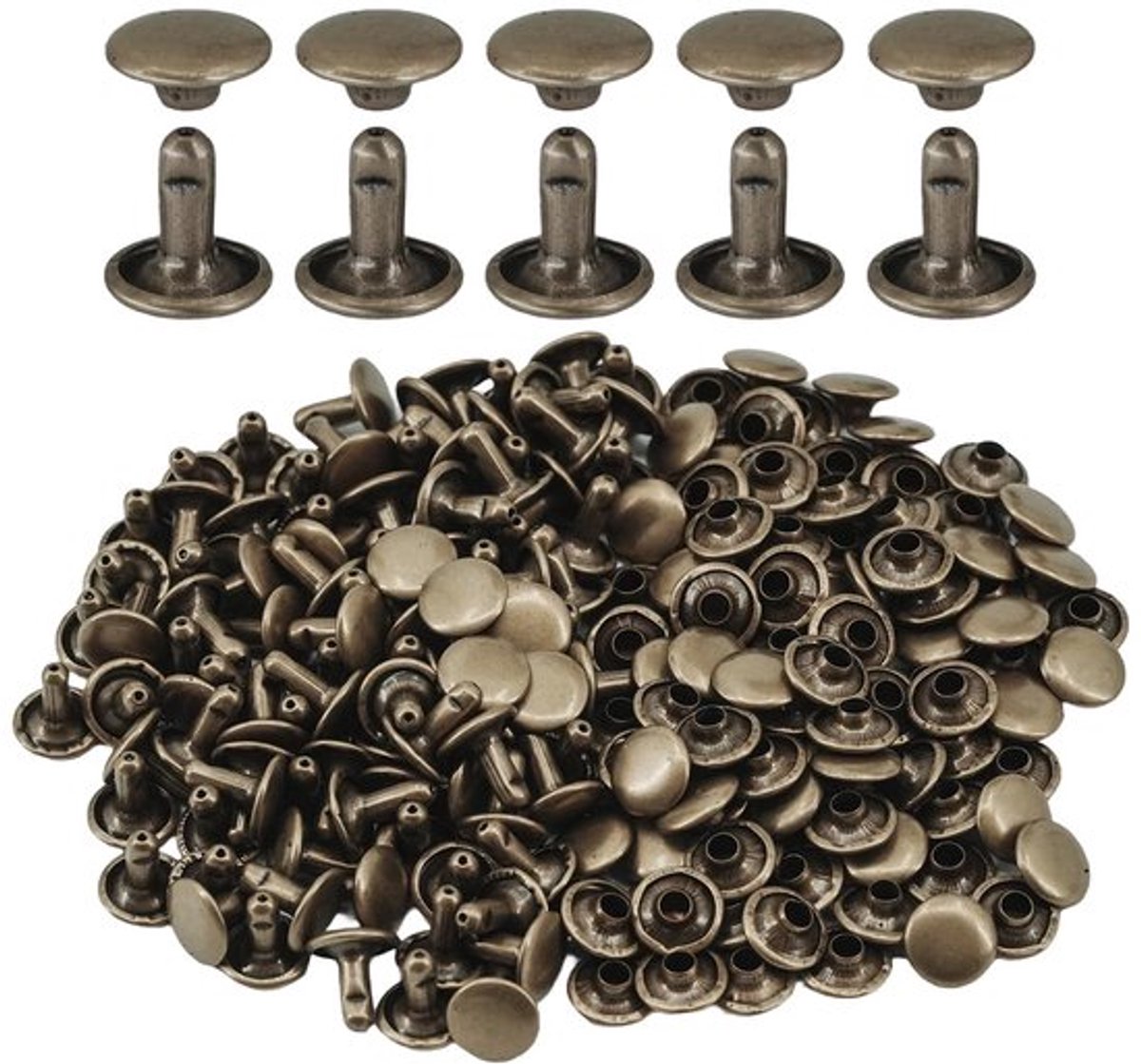 Klinknagels 100 Stuks - 9 x 9 mm - Dubbele Klinknagels - Antiek Brons - Nikkelvrij Koper - Ideaal voor Lederhandwerk - Klinknagel