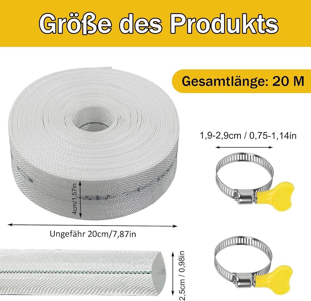 Duurzame 20 meter lange platte tuinslang van stof met een diameter van 25 mm, ideaal voor irrigatie en dompelpompen, inclusief 2 slangklemmen – foto 6