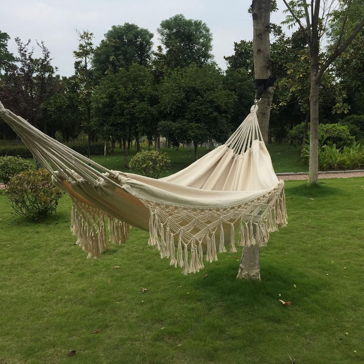 Hangmat voor 2 personen - Schommelstoel Hangende schommel - Ontspannen buiten - Boho Macrame Fringe - 200 x 150 cm