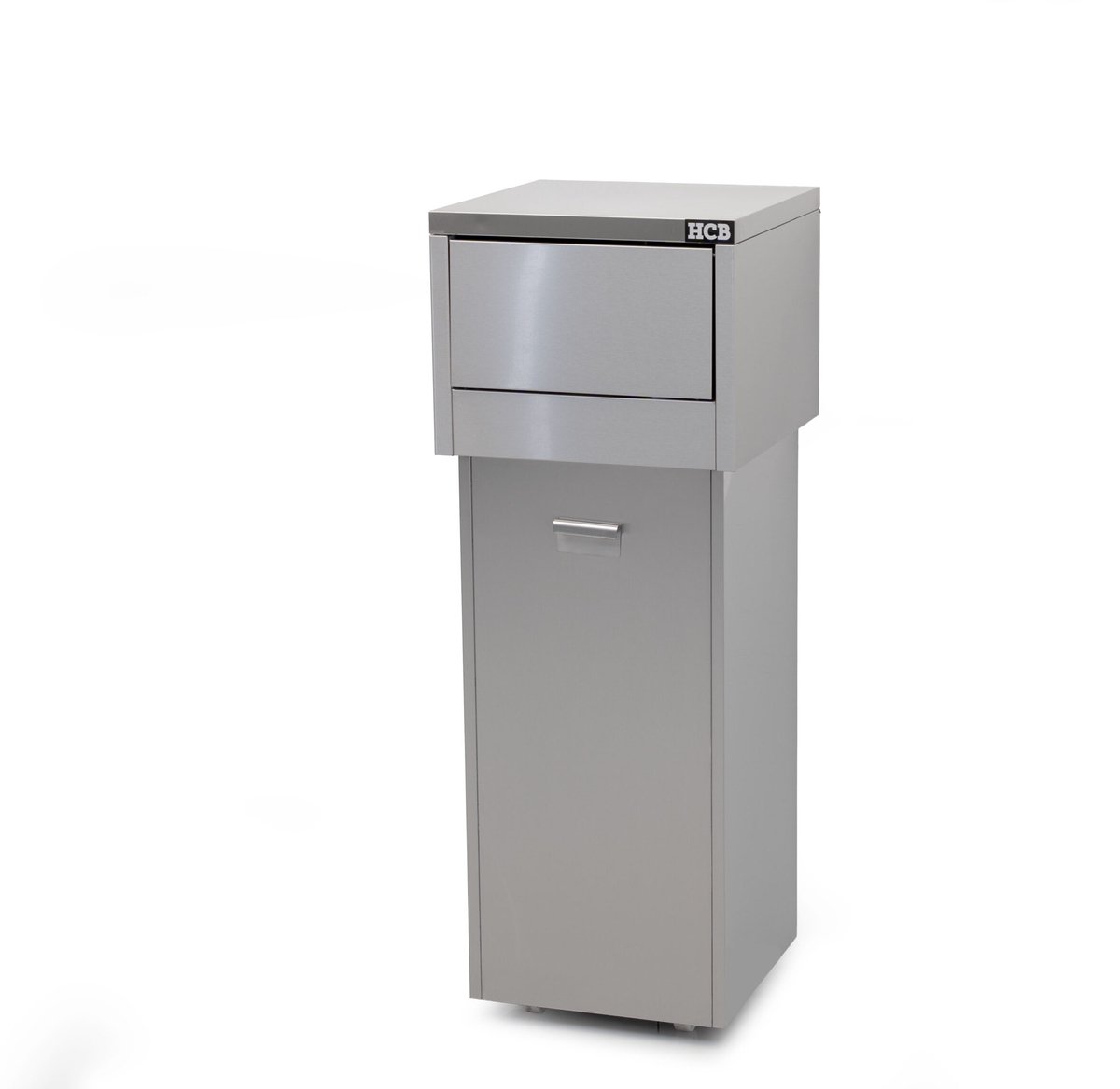 HCB® - Prullenbak - verrijdbaar - 130 liter - RVS / INOX - vuilnisbak - prullebak - prullenmand - 47x47x127 cm (DxBxH) - 45 kg - 6383