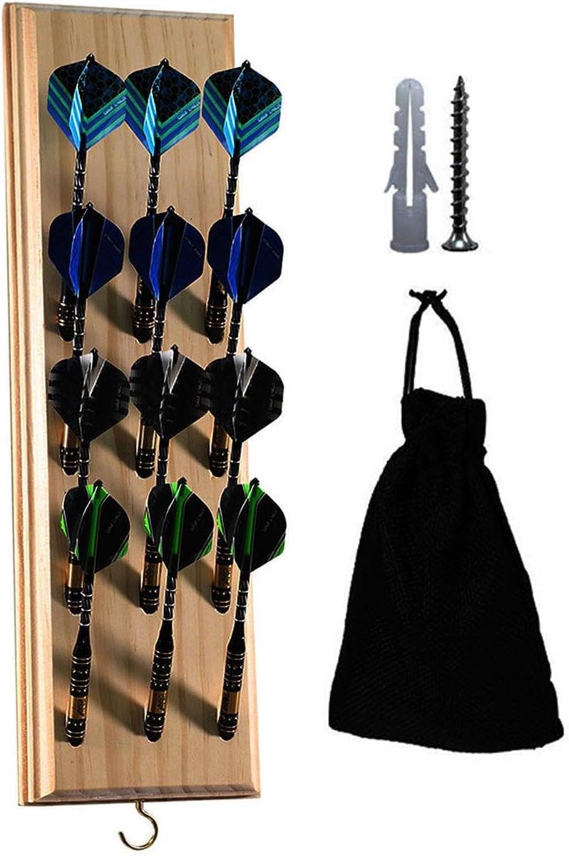 Dart wandhouder - Dart opslagrek - Darts organiseren - 12 dart compartimenten - 40 cm lang - Natuurlijk hout