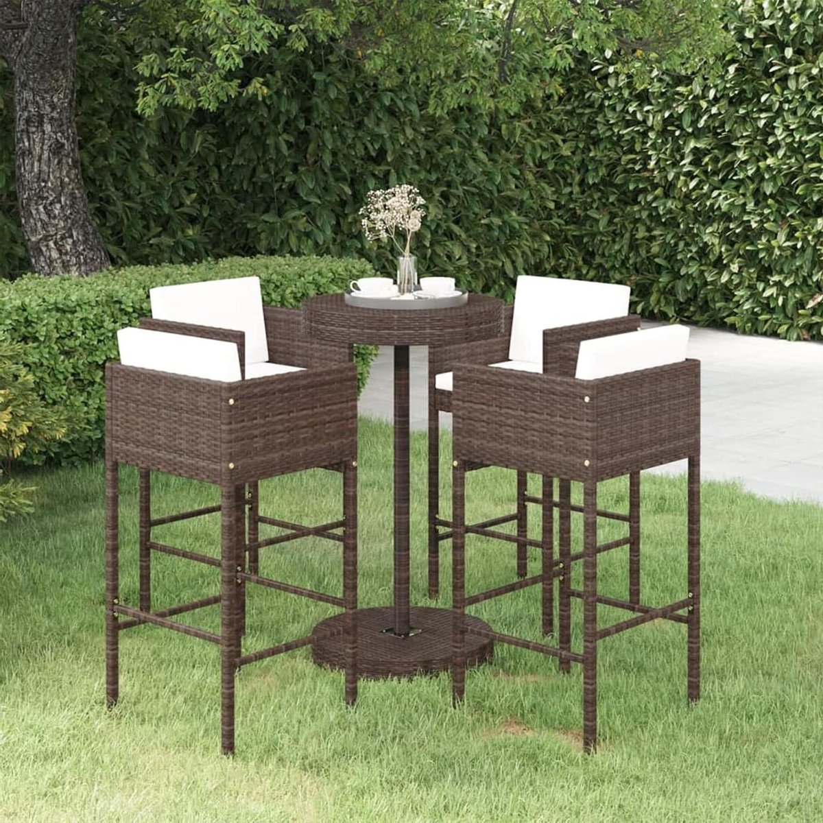 Tuin Barset - Buitenmeubelset Tuinstafel - Gezellig Buiten Zitten - Weerbestendig Rotan - 80 x 79 x 15 cm - Bruin