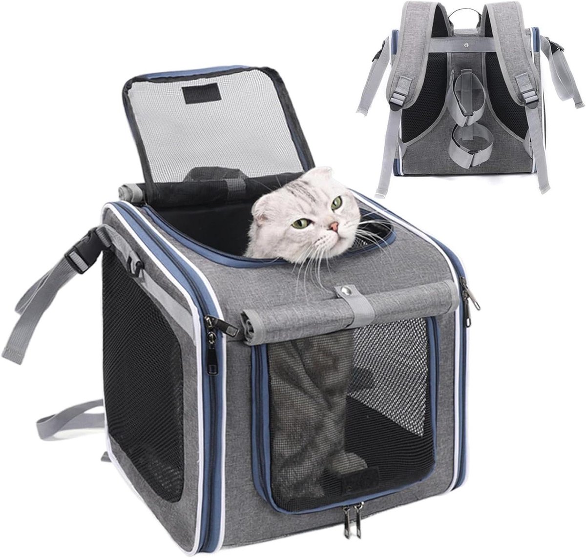 Huisdier Transportbox - Fietsmand Rugzak - Veilig Fietsen - Ademend Mesh - 34x33x7 cm - Zwart