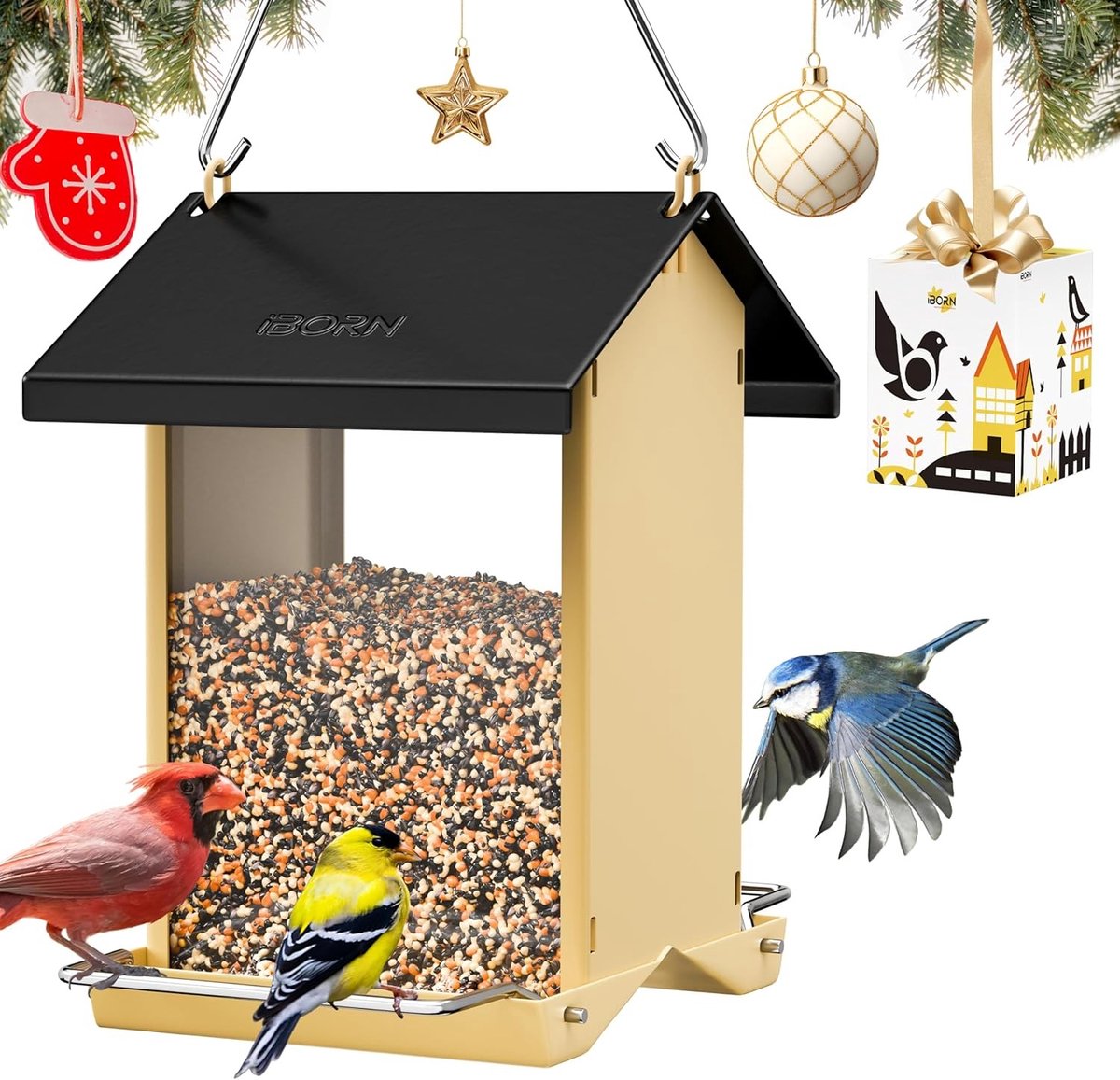 Squirrel Proof Vogelvoederhuis voor Buiten, Weerbestendige Voederplaats met 8 Afvoergaten, Gemakkelijk Schoon te Maken en Te Verwijderen, Ideaal voor Kardinaalvogels