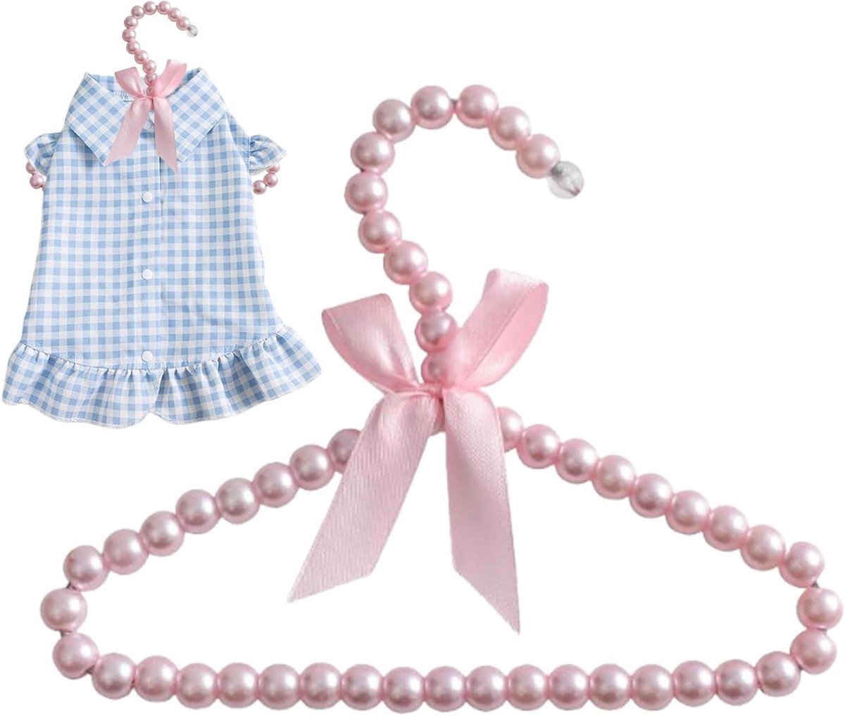 Honden Kledinghangers - Mini Hangers Huisdier - Kleding Organiseren - Decoratieve Parel Strik - 19.4 cm breed - Roze