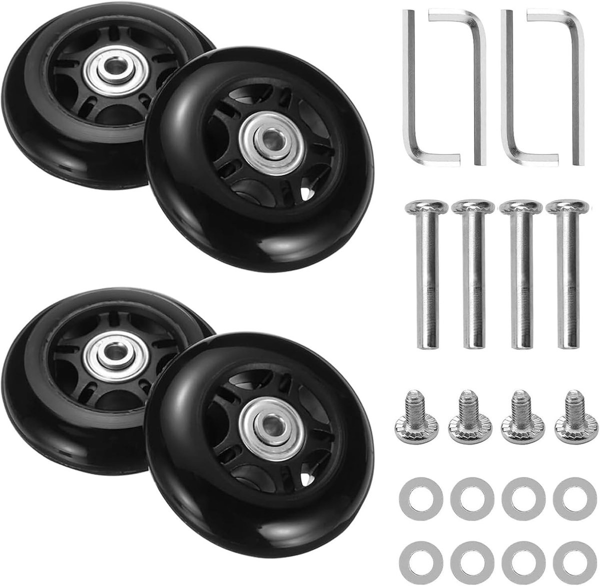 Vervangwielen voor Koffers en Bagage, 4 x 24 mm, Universele Rubber Wielen, Duurzaam en Sterk