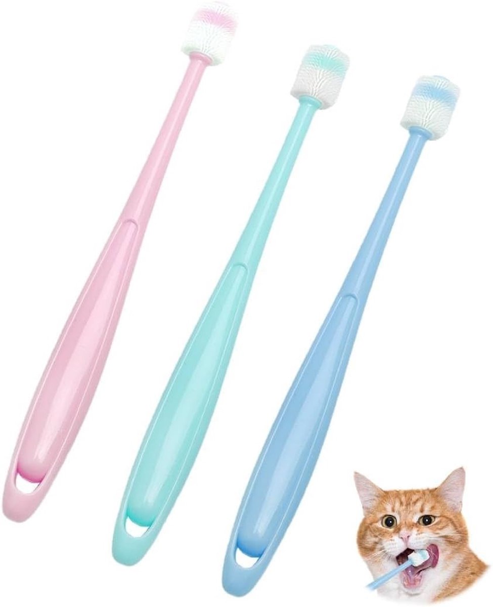 Dentaal Zorg voor Katten en Honden - 3 Delige Set met Zachte Silicone Tandenborstels voor Huisdieren