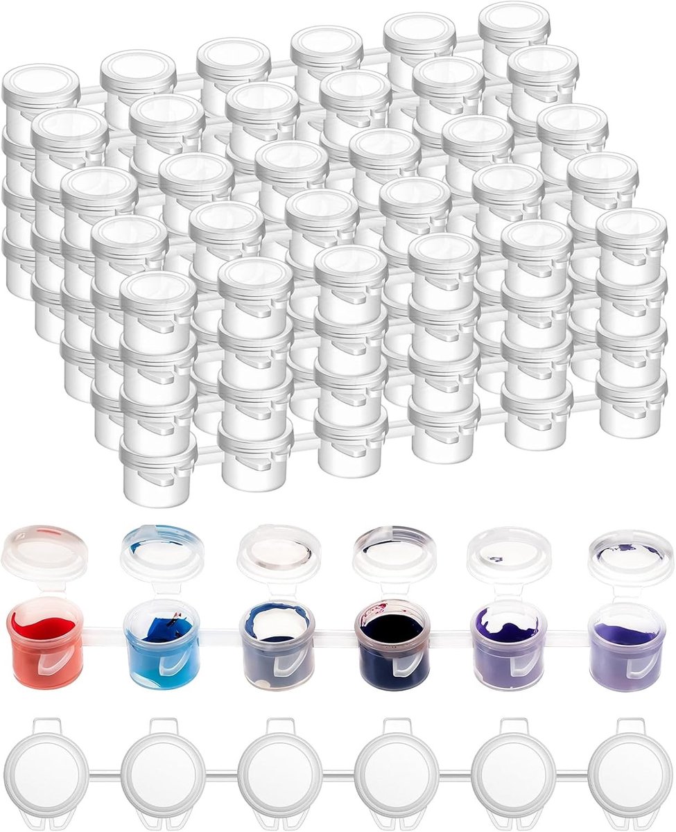 Kleurcontainers met Deksel - Transparant - 3 ml - Kunststof Kleurmengbekers voor Knutselverf - Voor Scholen en Klaslokalen