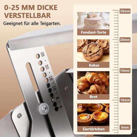 Deeguitroller Pastamachine - Deegroller Deegpers - Bakken Thuis - Verstelbare Dikte - 30cm Werkbreedte - Metaal — afbeelding 5