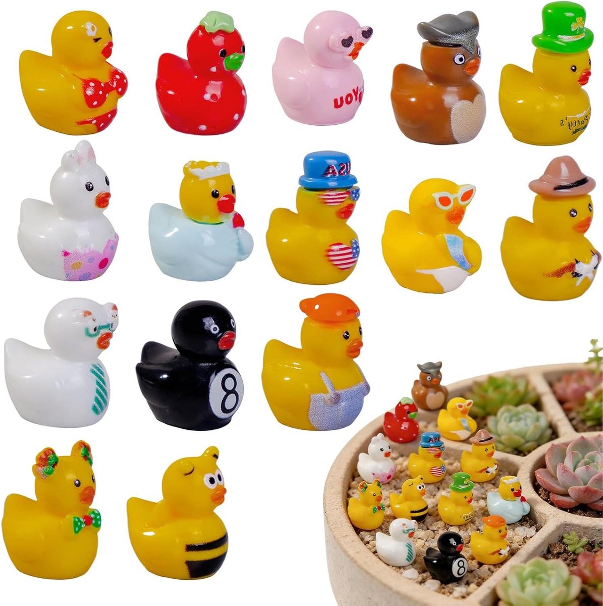 Mini Eendjes - Hars Decoratie - Tuin Decoratie - Weerbestendig - 50 stuks - Gemengde Kleuren