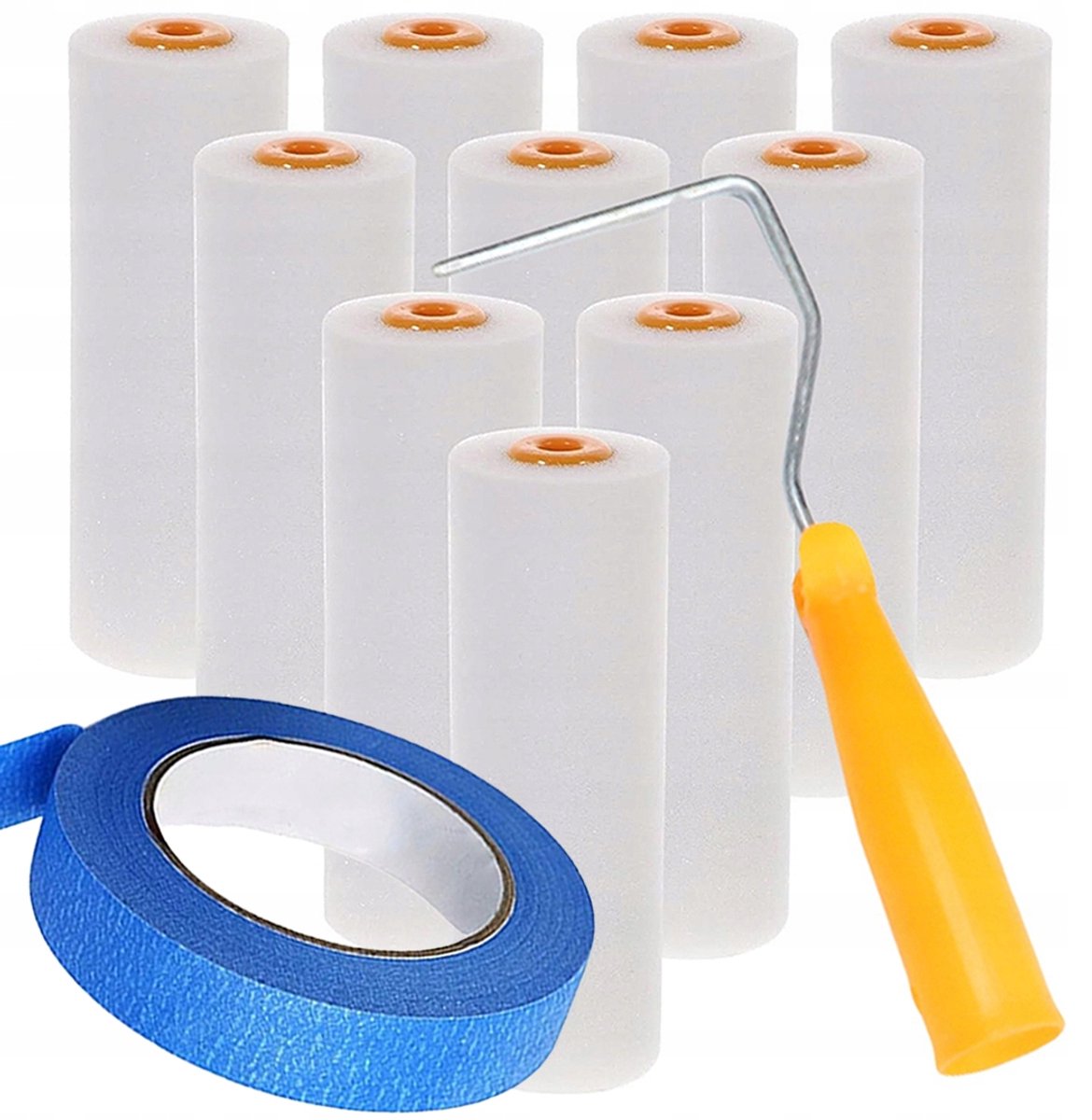 Rosfix Verfroller Set - Schuimroller 10x10 Cm 10 St - Houder - Maskeringstape 40 Mm X 50 M