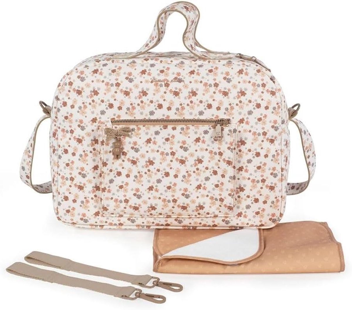 Luiertas Schoudertas - Baby tas Verzorgingstas - Baby spullen meenemen - Bloemenprint - 38 x 29 x 16 cm