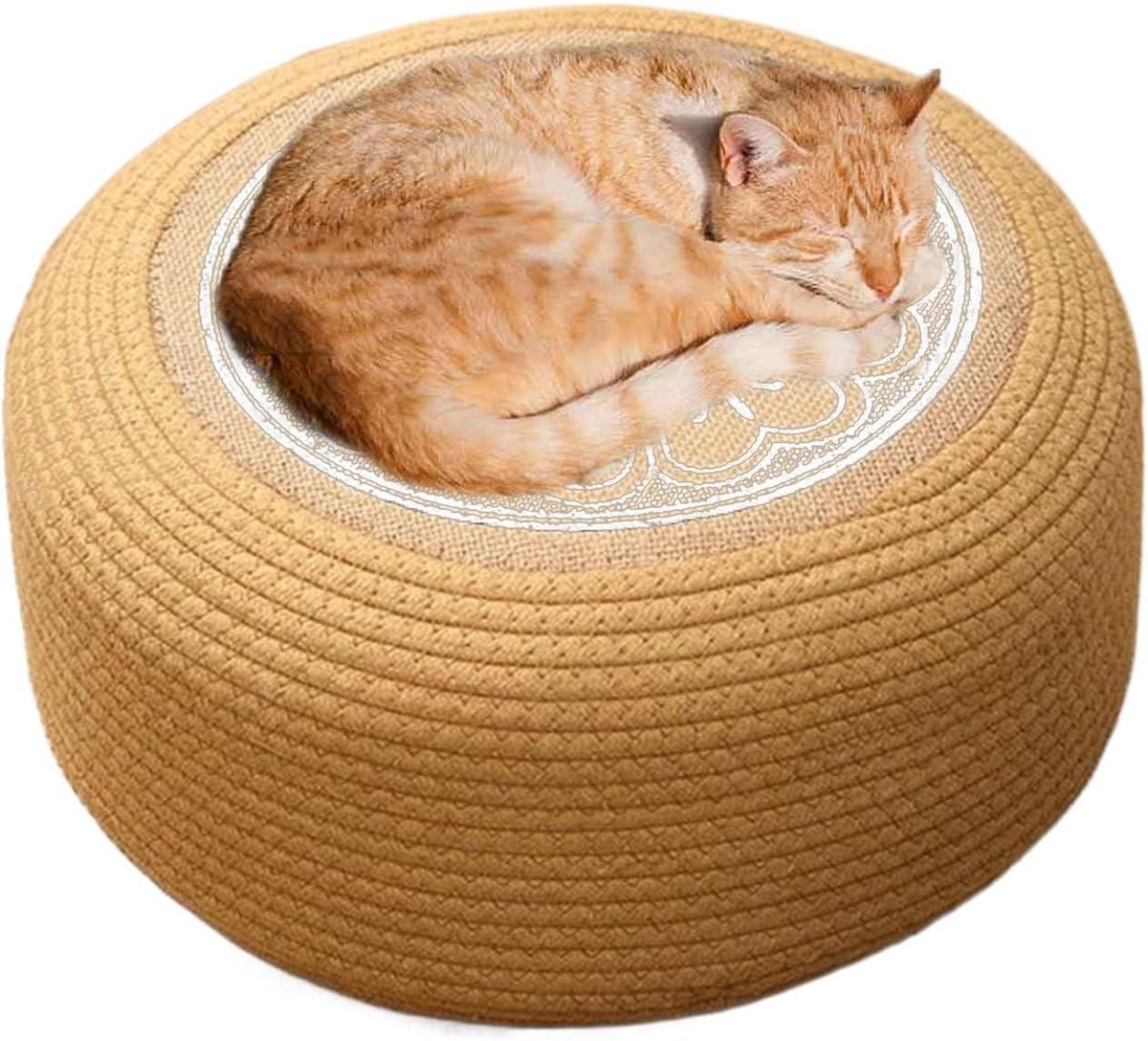 Rattan Poef - Voetenbankje Rond - Ontspannen Zitten - Natuurlijke Vezel - 40 cm Diameter - Wit
