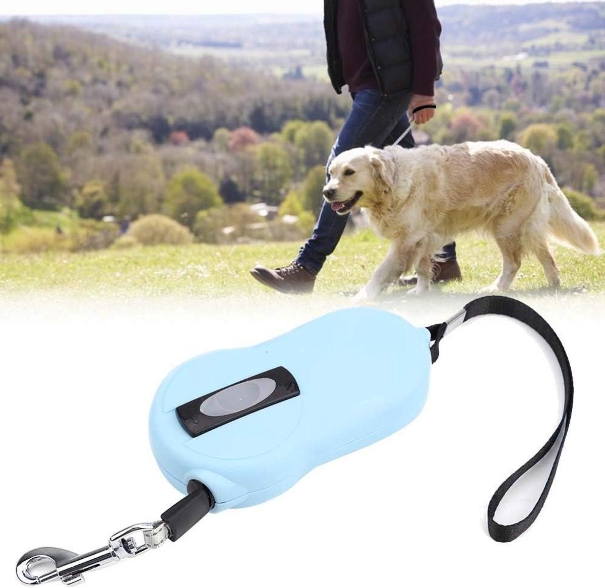 Intrekbare Hondenriem - Rolriem Hond - Veilig Wandelen - Reflecterende Tape - 3 Meter - Lichtblauw