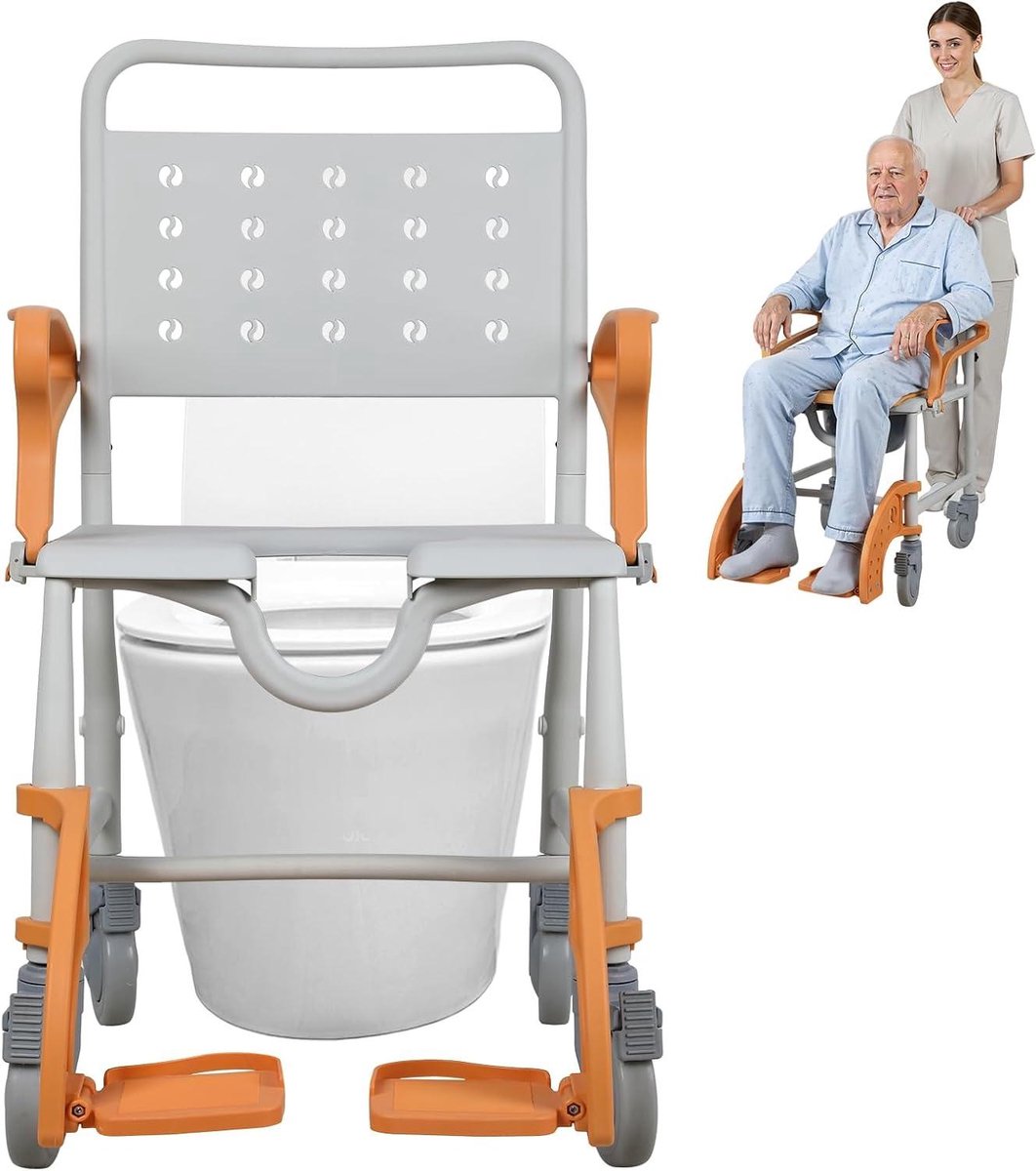 Douchestoel - Transferstoel - Dagelijkse hygiëne - 4-in-1 multifunctioneel - 350 kg draagkracht - Oranje