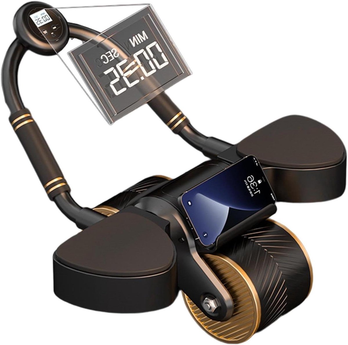 Buikspierroller Wiel - Core Trainer - Thuis Fitness - Automatische Rebound - 100 mm Breedte - Zwart Goud