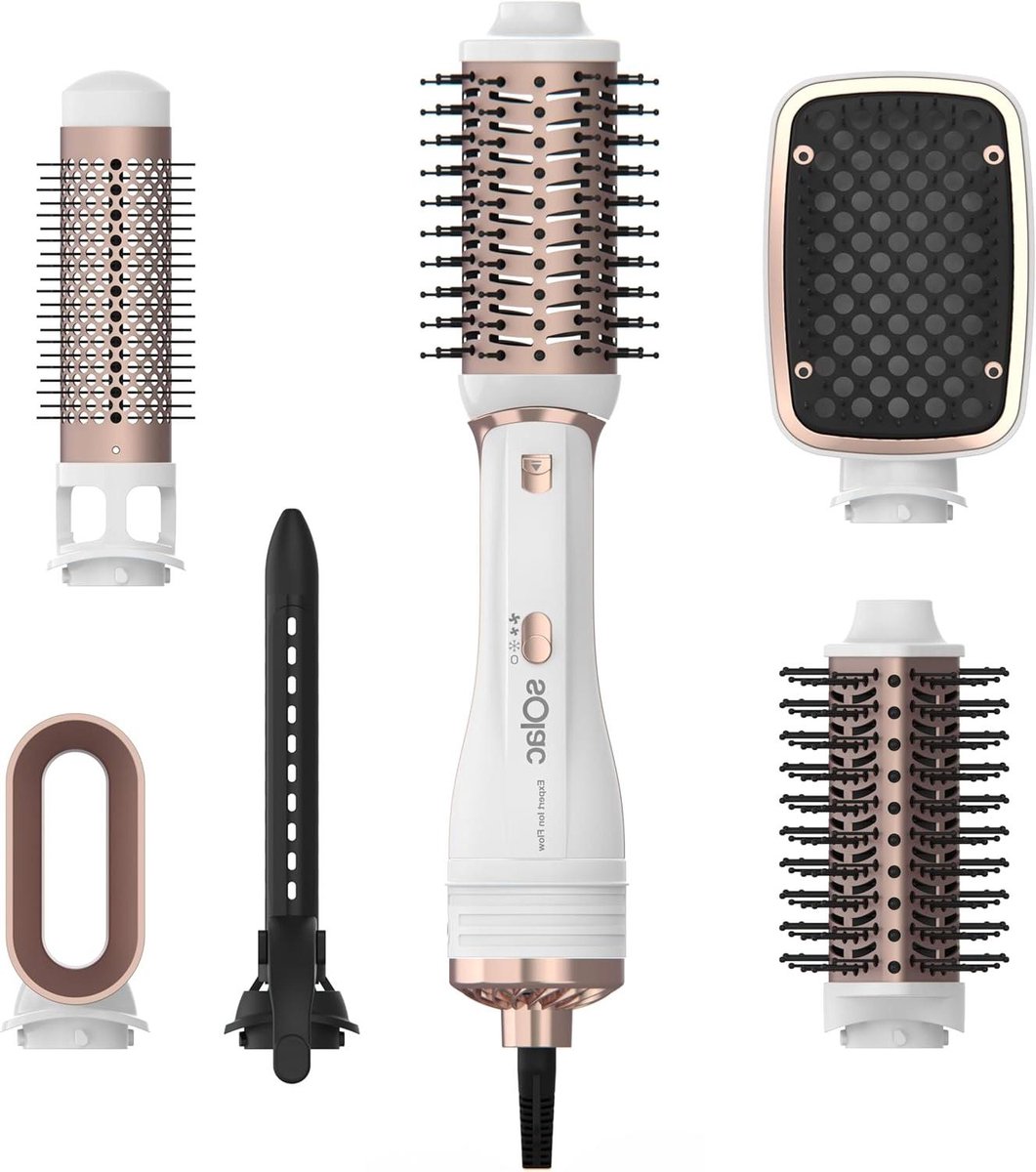 Haarstyler Set - Föhn Stijltang - Professioneel Haar Stylen - Digitale Motor 1200W - 6 Accessoires - Zwart