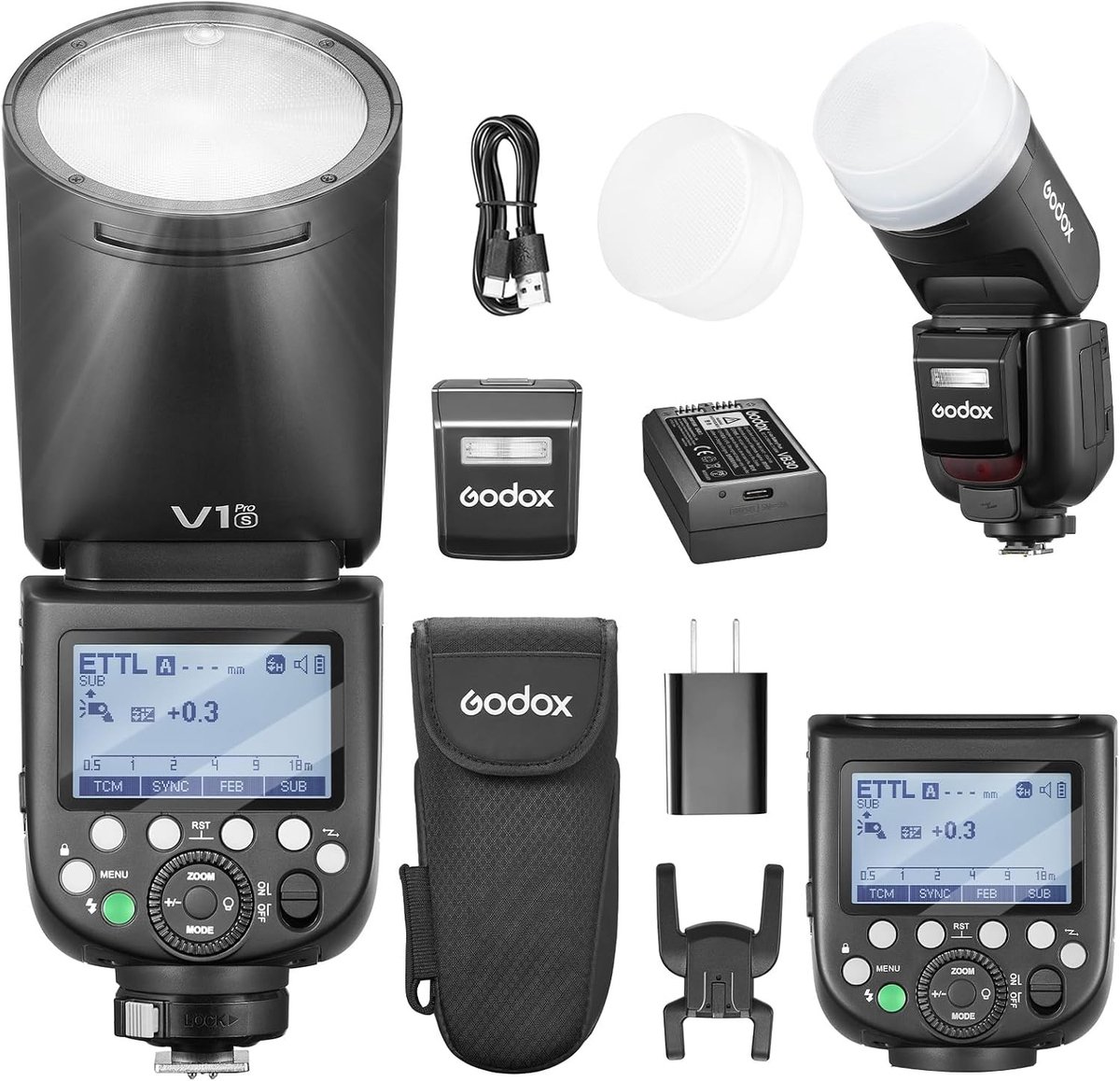 Ronde Speedlite Flitser met TTL en HSS voor Sony - 76Ws, 2980mAh Accu en LED Modellamp voor Buitengebruik