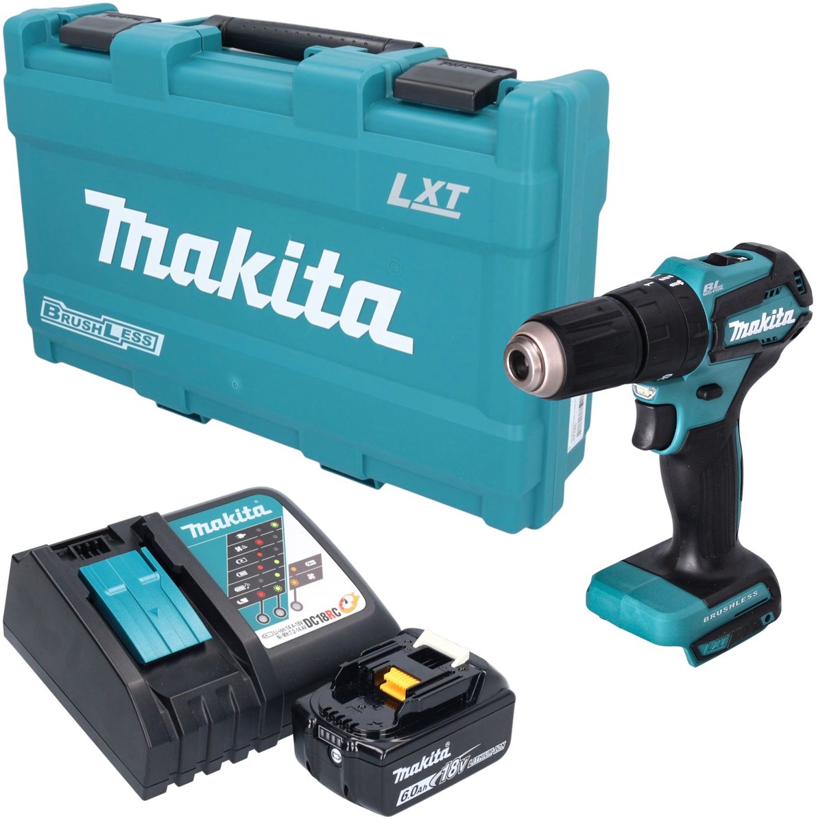 Makita DHP 483 RG1K accu-slagboormachine 18 V 40 Nm borstelloos + 1x accu 6,0 Ah + oplader + koffer