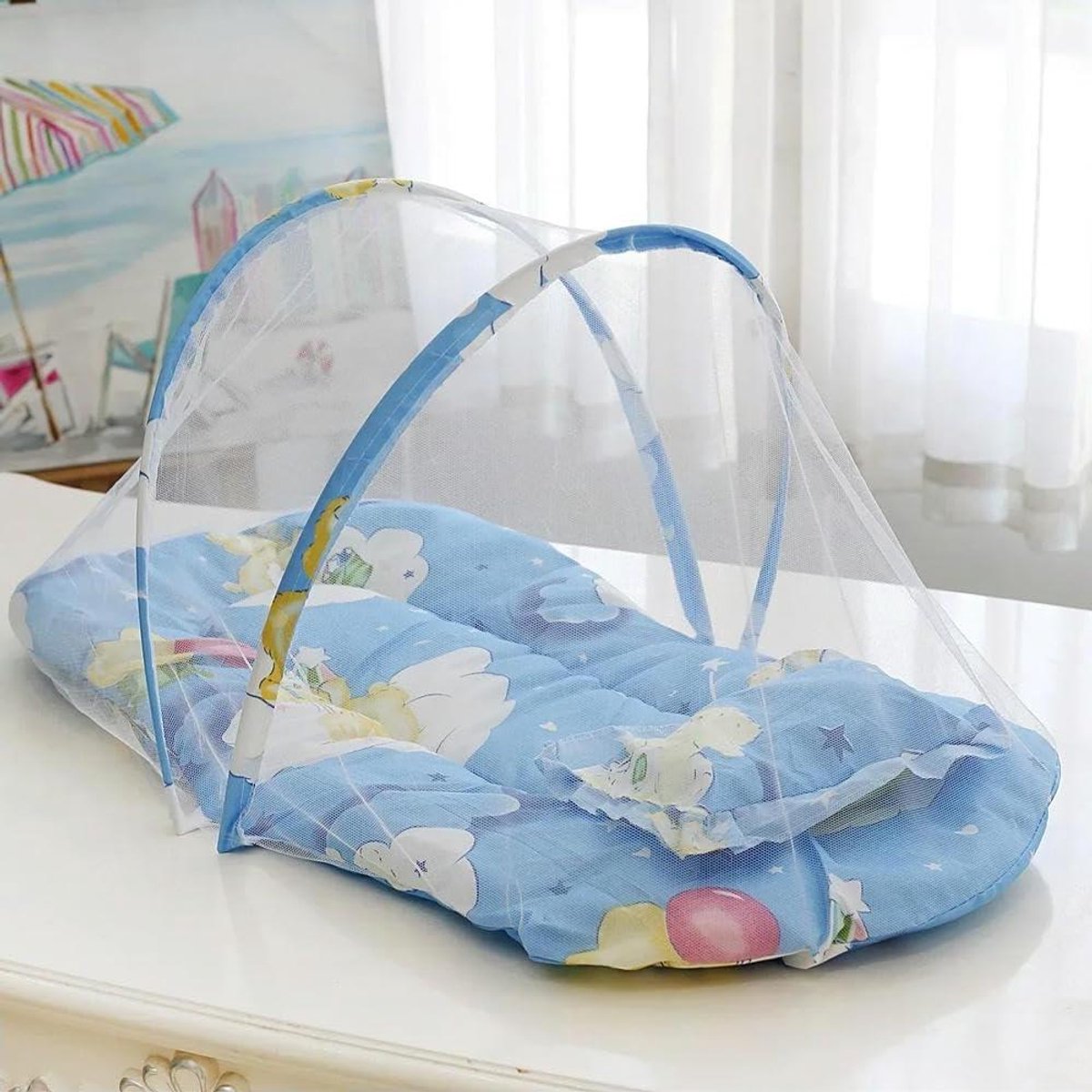 Babybed Klamboe - Draagbaar Babybednet - Bescherming Tegen Insecten - Ademend Mesh Materiaal - 92x48x42cm - Wit