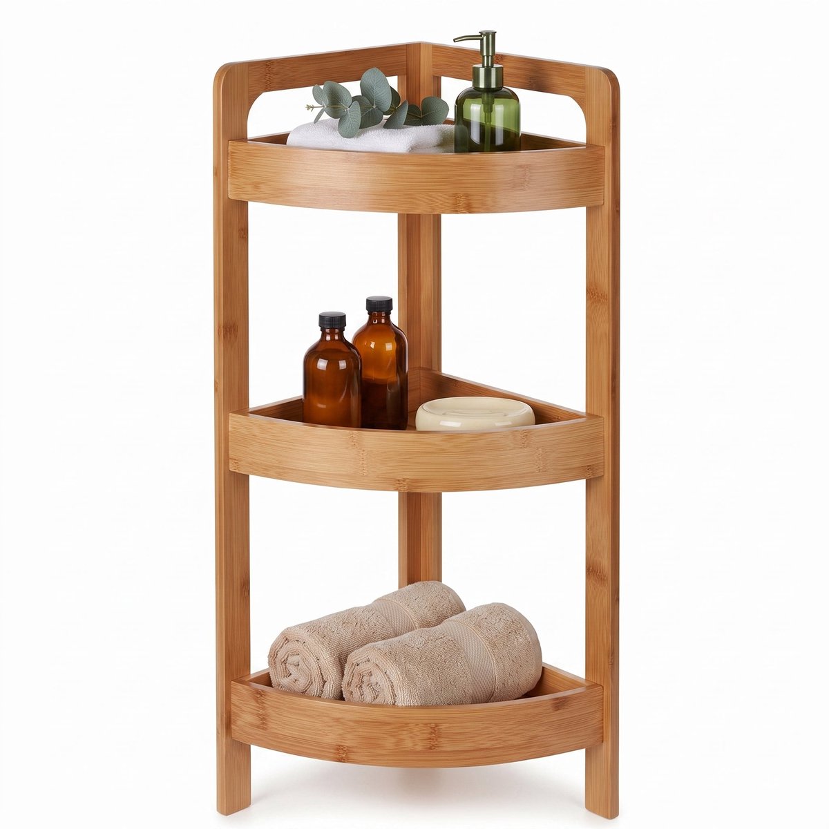 Cheqo® Badkamerrek - Hoekrek - Badkamer Hoekrekje - Staand Rek - Opbergrek - Hoekkast - Badkamerkastje - Badkamerrekje - Hoekmeubel - Badkamermeubel - Bamboe Badkamerrek - Doucherek - Handdoekenrek - Stellingkast - Keukenrek voor Toilet