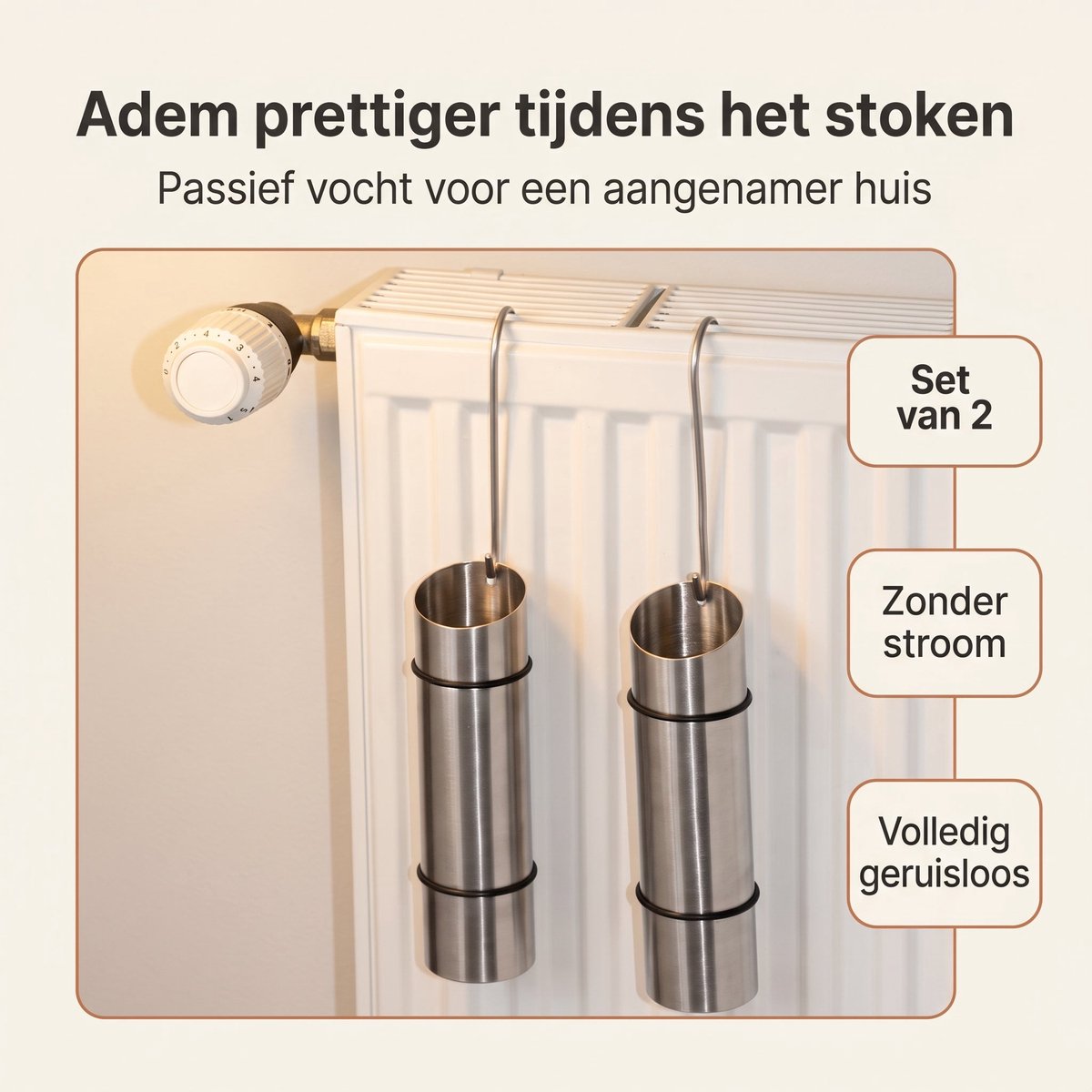 Cheqo® Waterverdamper Set van 2 - Luchtbevochtiger Radiator - Radiator Waterverdamper - Waterverdamper Verwarming - Luchtbevochtiger RVS - Waterbakje Radiator met Ophanghaak - Waterverdamper Hangend - Luchtvochtigheid Verhogen tegen Droge Lucht thumbnail 4